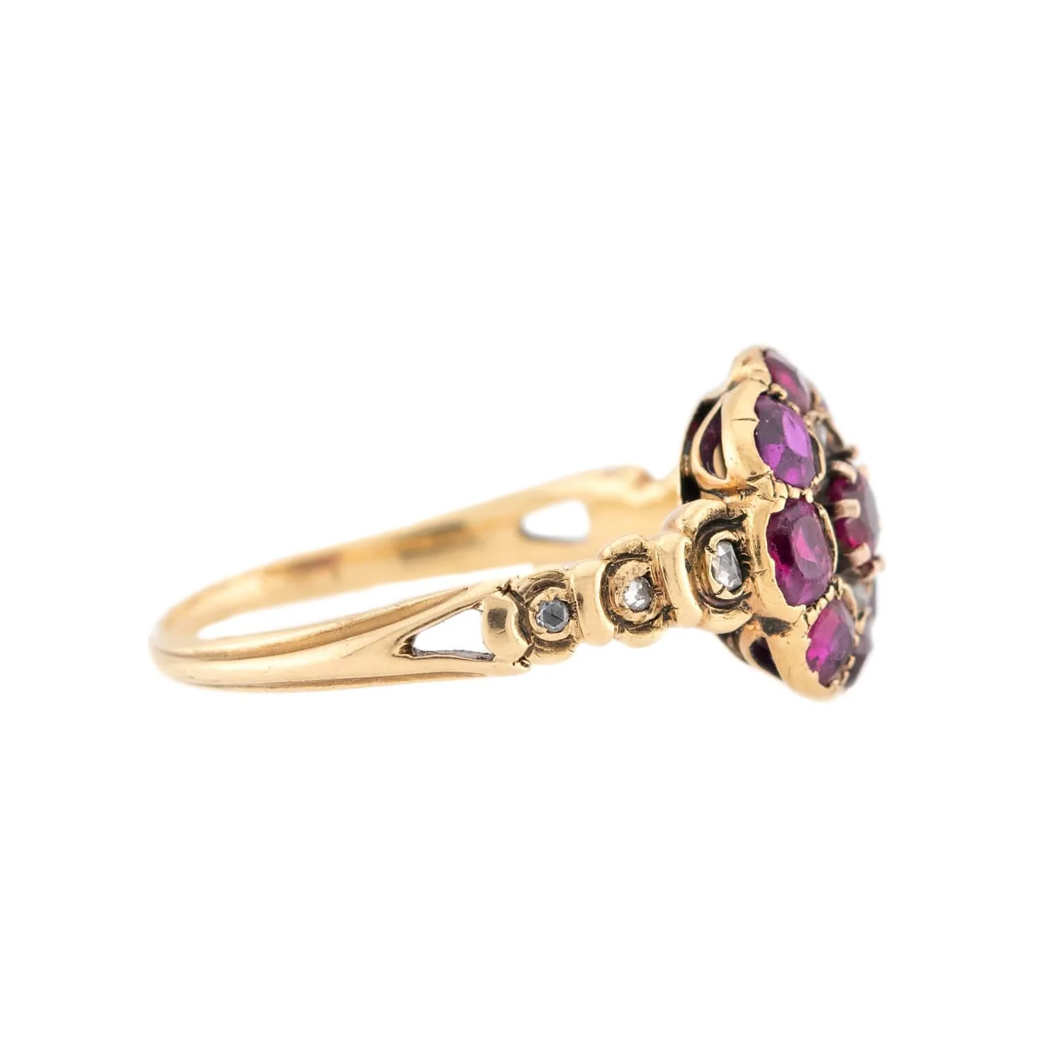 Georgian 18k Ruby & Diamond Cluster Ring - Image 3