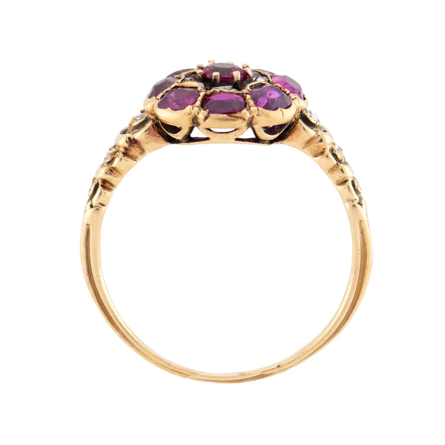 Georgian 18k Ruby & Diamond Cluster Ring - Image 4