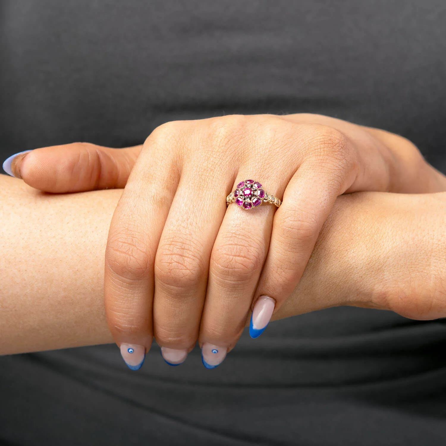 Georgian 18k Ruby & Diamond Cluster Ring - Image 6