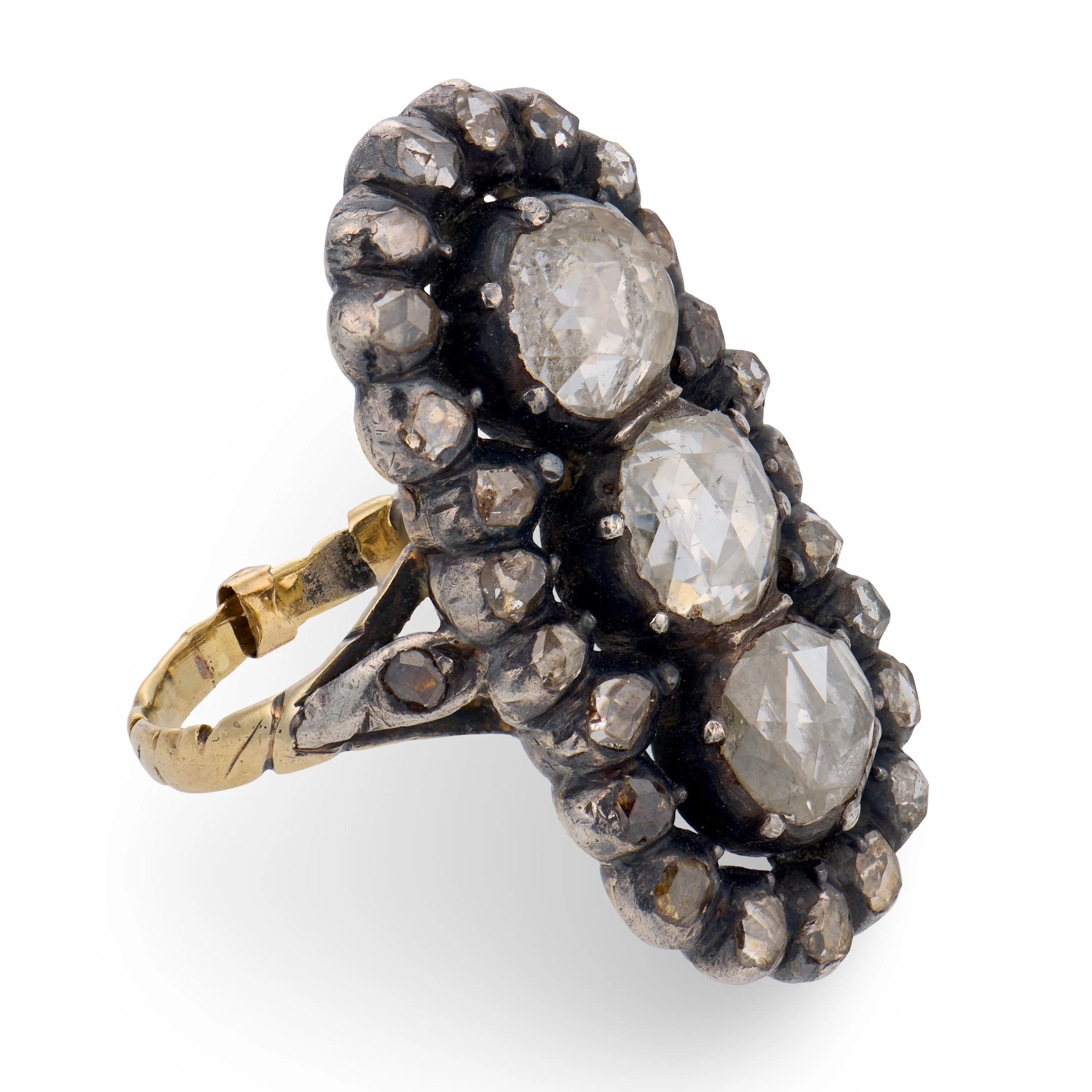 Georgian 18k/Sterling Silver Diamond Navette Ring - Image 3