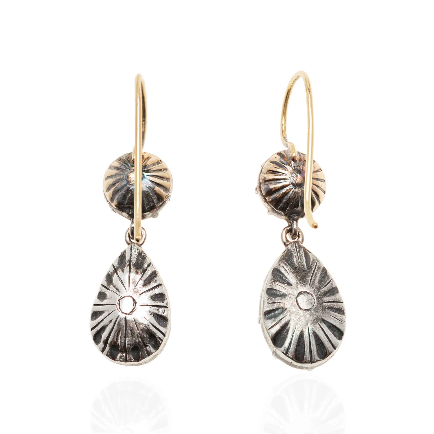 Georgian 18kt/Sterling Rose Cut Diamond Earrings 6ctw - Image 3