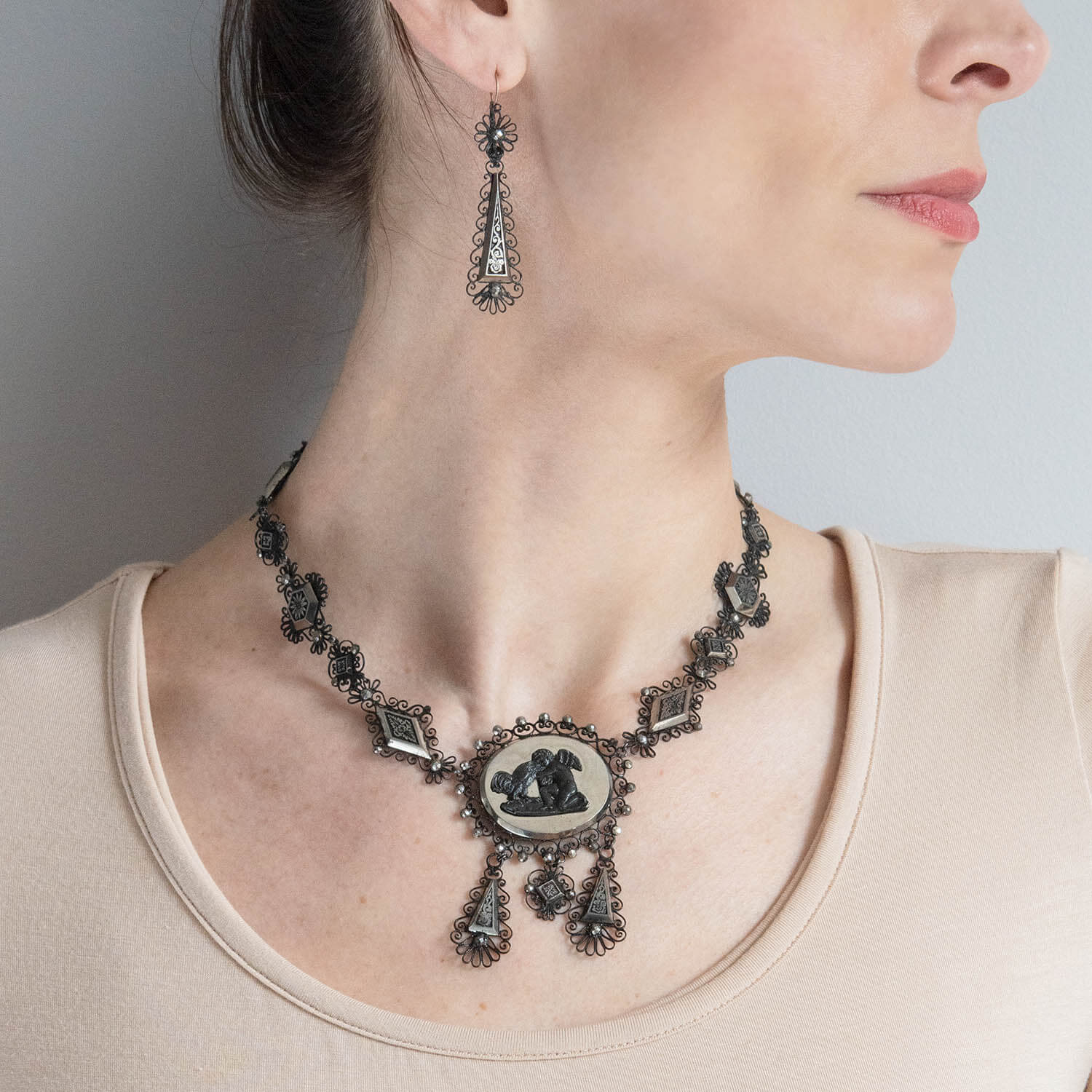 Georgian Berlin Iron + Cut Steel Necklace and Earring Set - Image 9