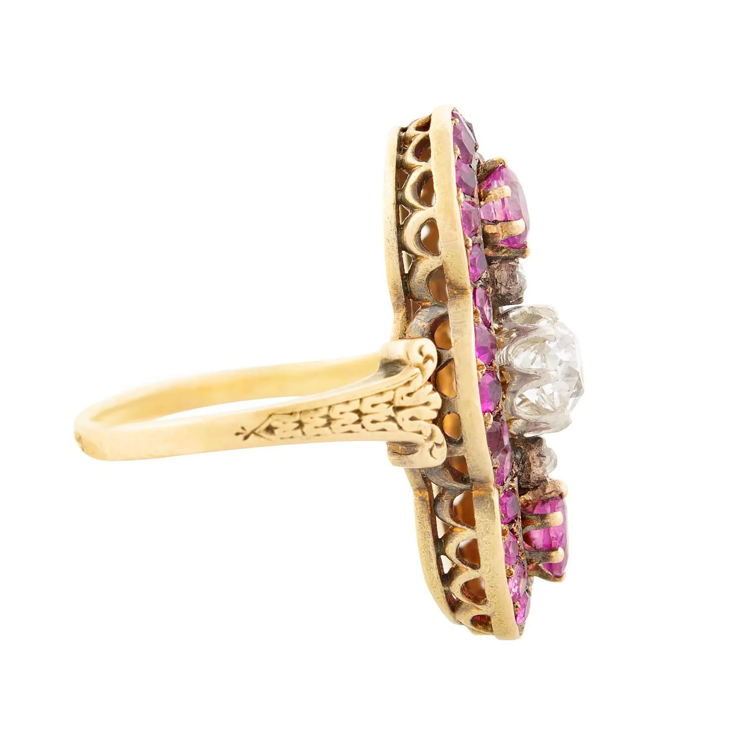 Georgian French 18k Ruby and Diamond Navette Ring - Image 3