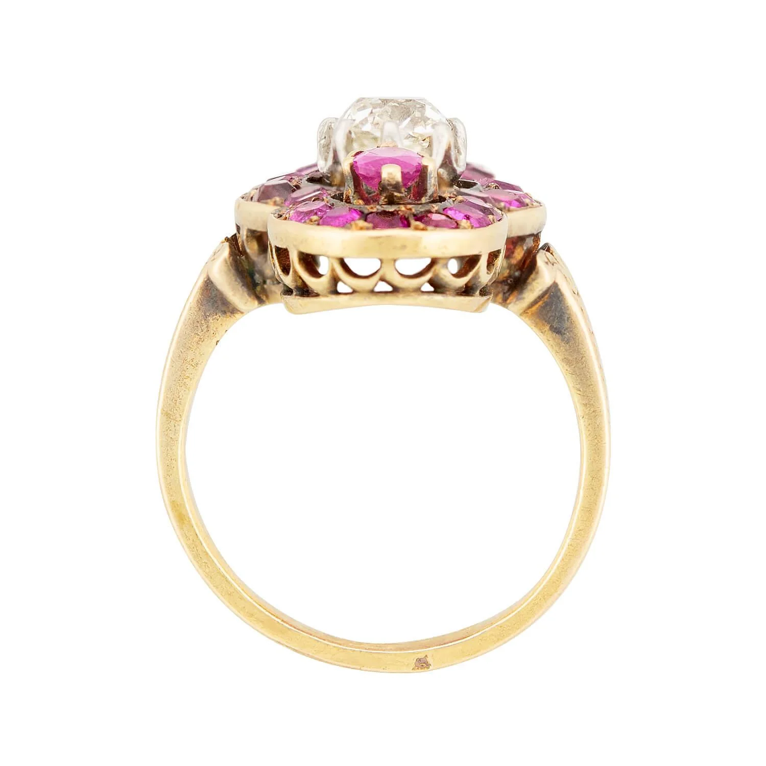 Georgian French 18k Ruby and Diamond Navette Ring - Image 4