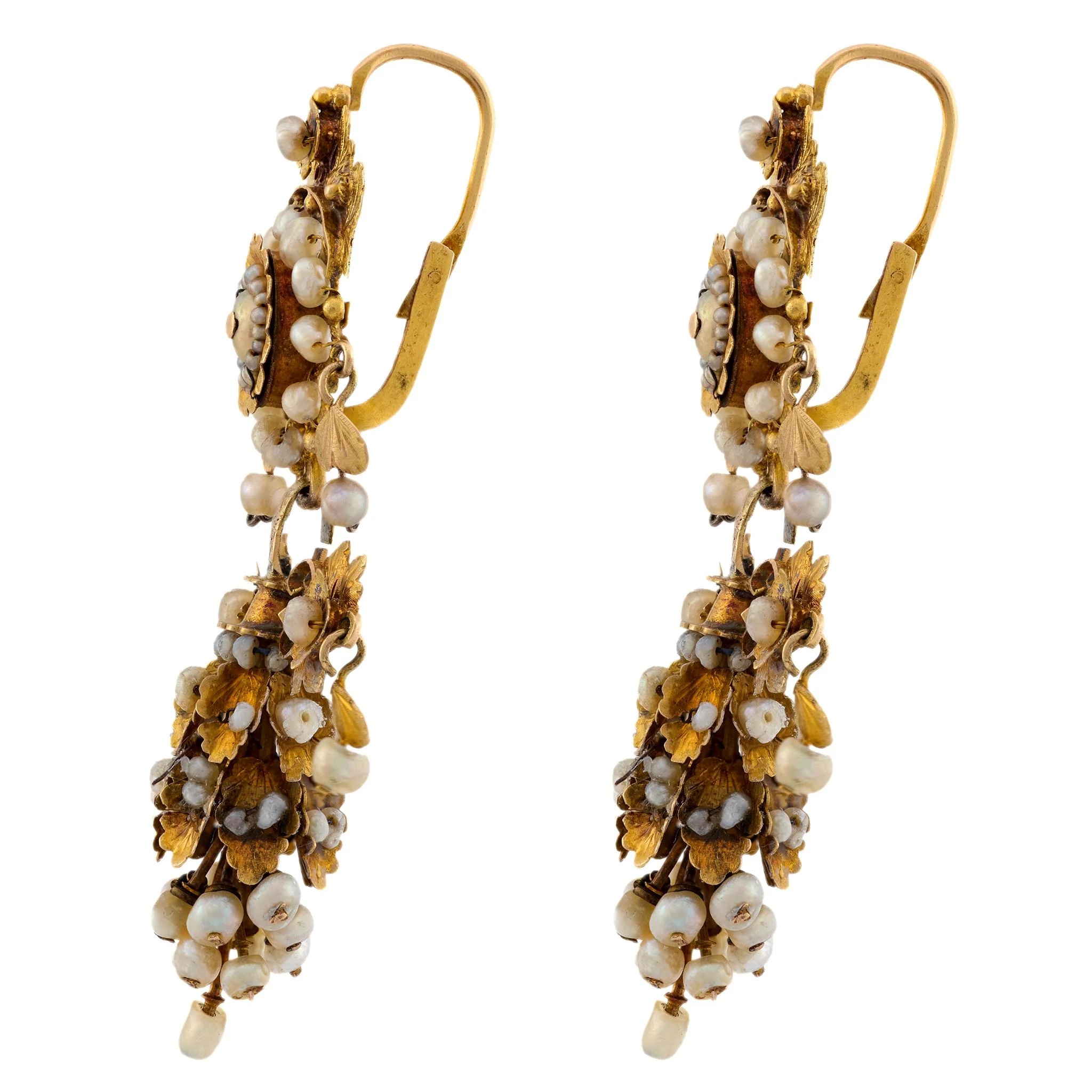 Georgian French 18k Seed Pearl Chandelier Earrings - Image 2