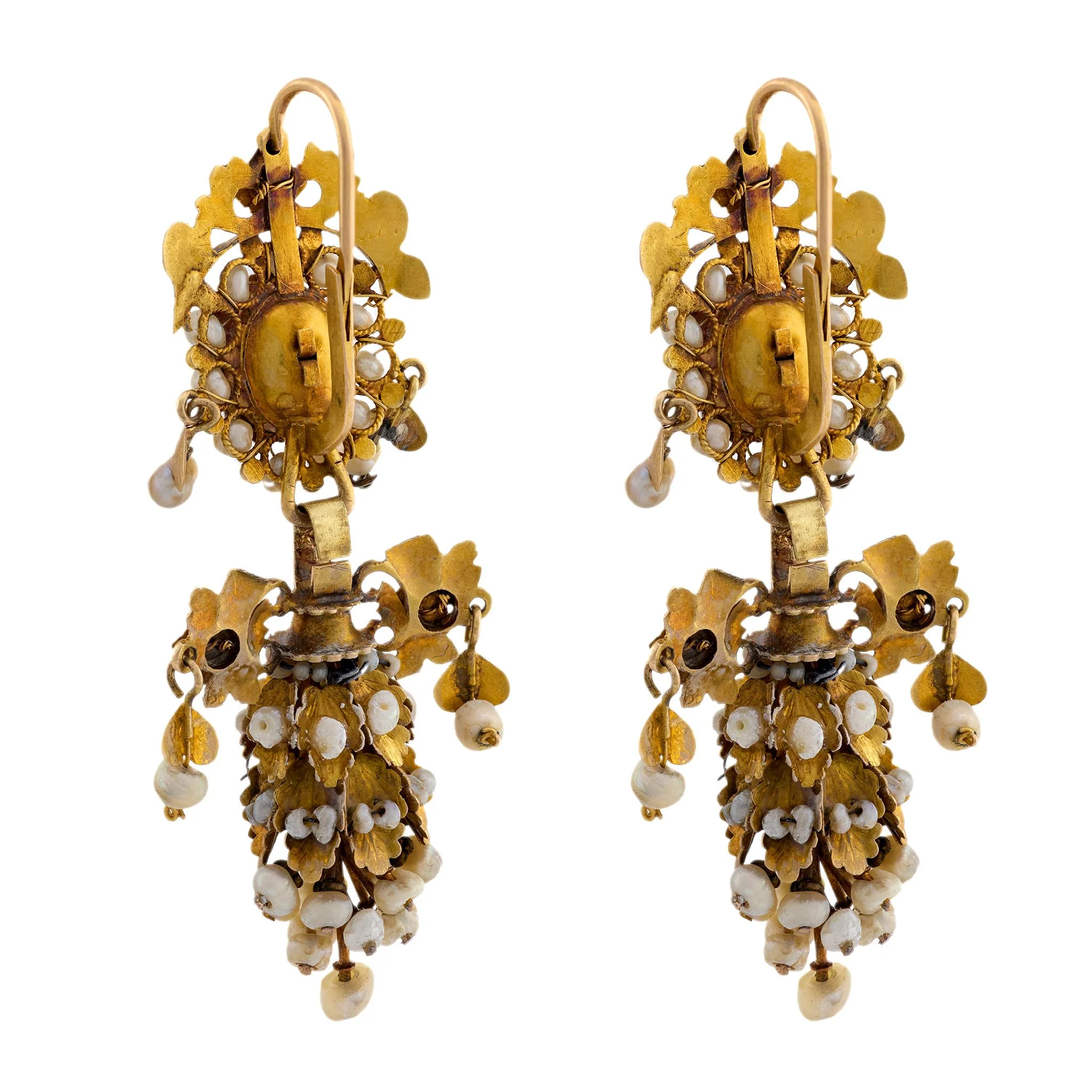Georgian French 18k Seed Pearl Chandelier Earrings - Image 3