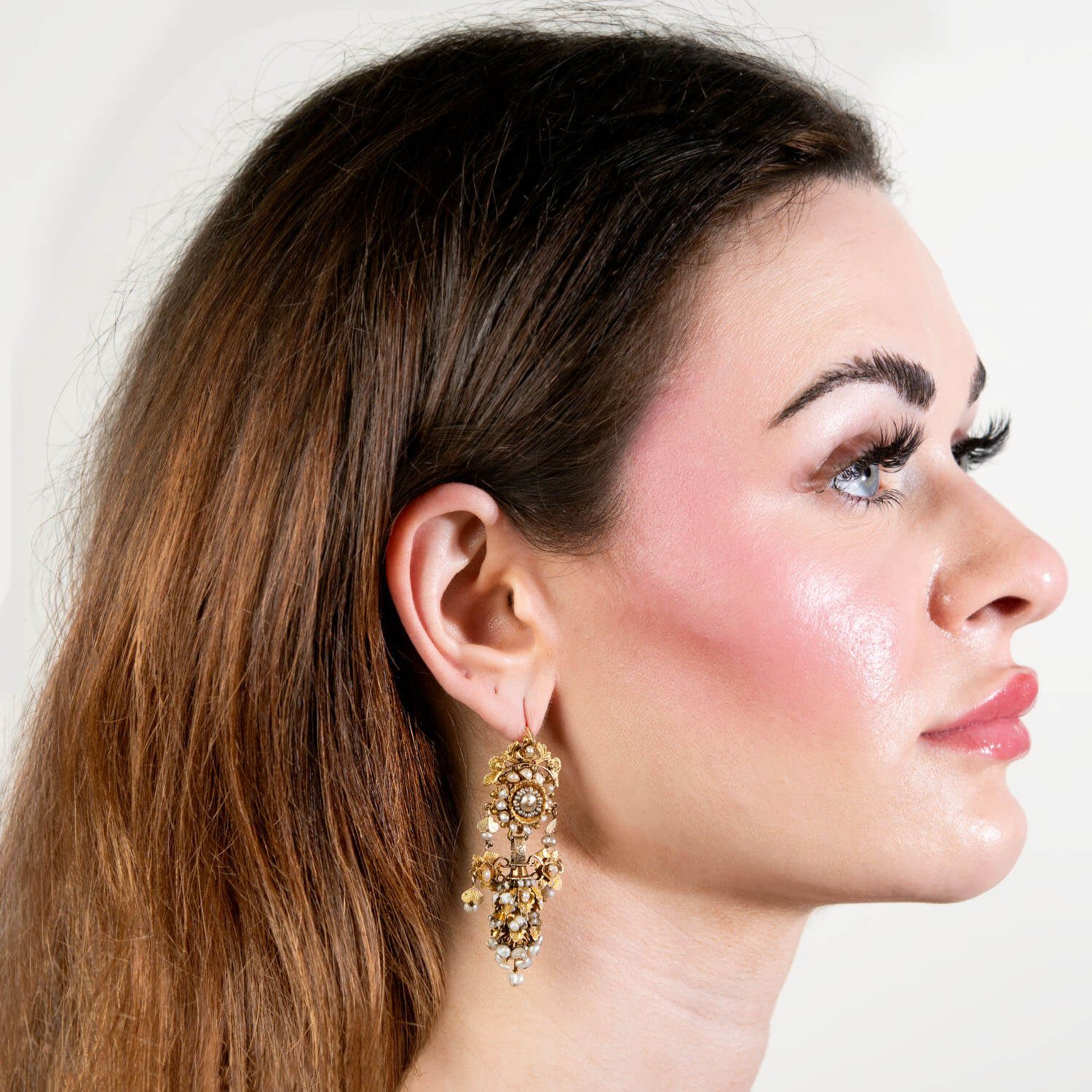 Georgian French 18k Seed Pearl Chandelier Earrings - Image 4