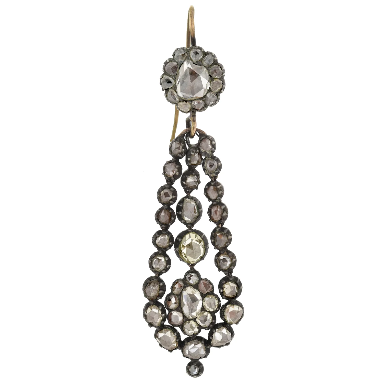 Georgian Important Sterling/18kt Rose Cut Diamond Teardrop Earrings - Image 3