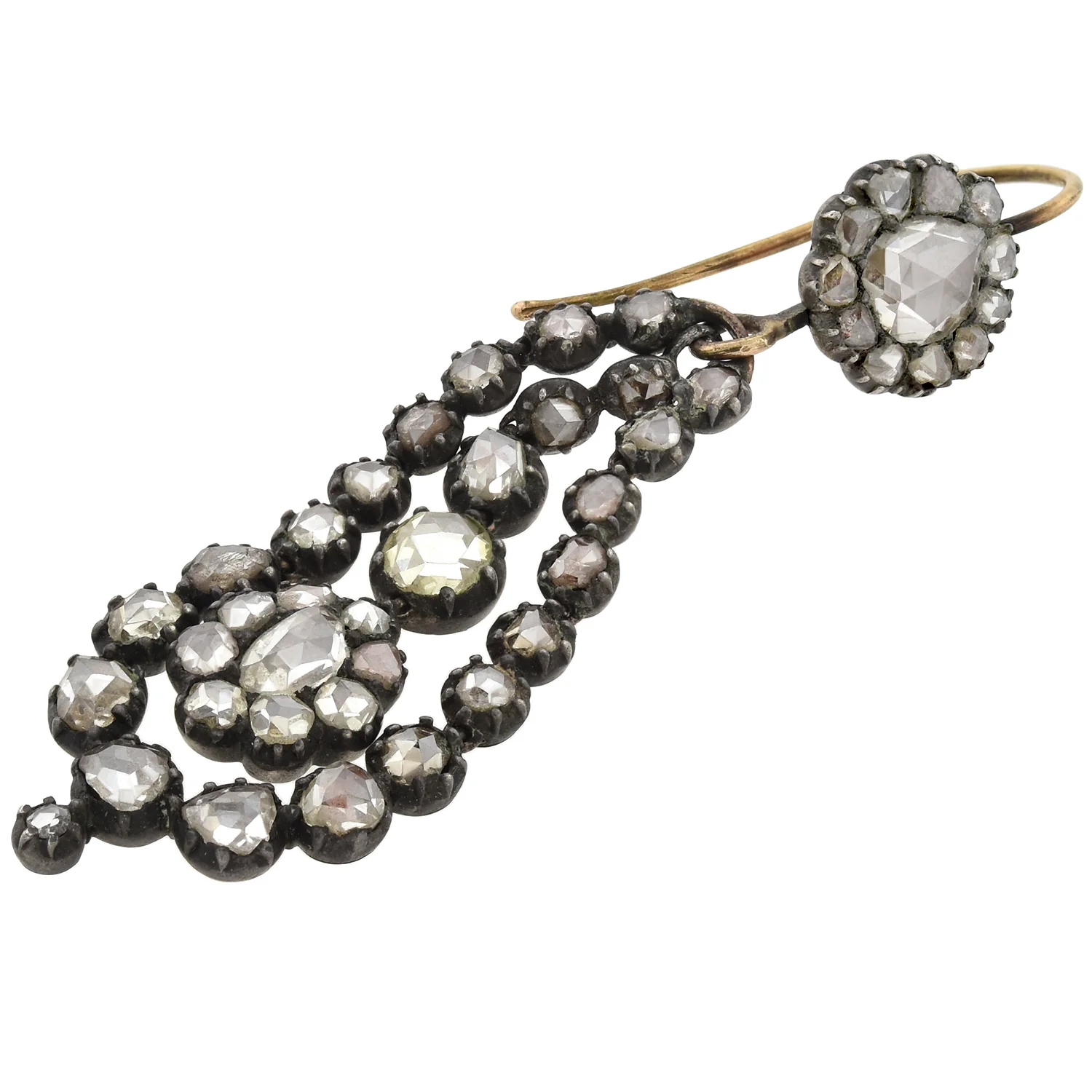 Georgian Important Sterling/18kt Rose Cut Diamond Teardrop Earrings - Image 4