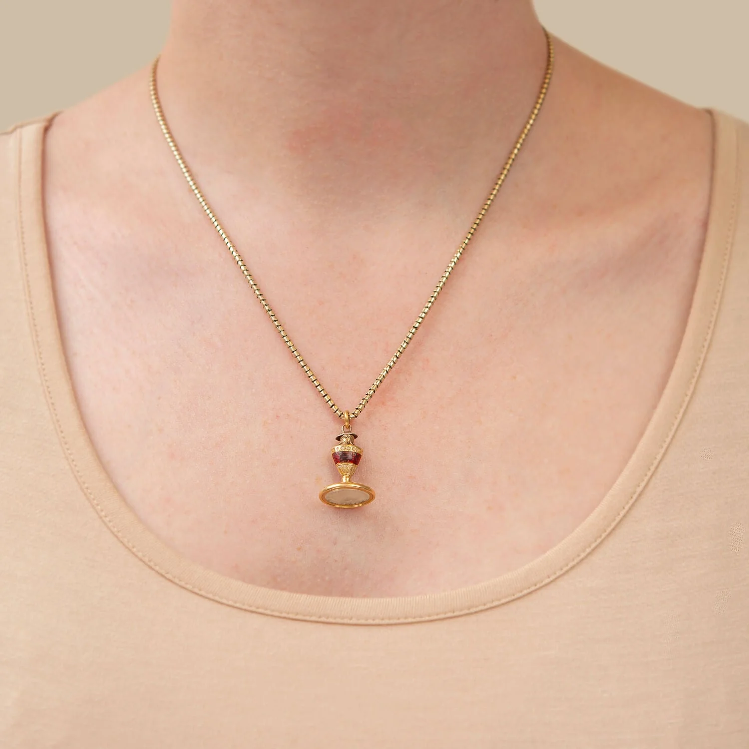 Georgian Petite 18k Quartz Urn Fob/Charm with Victorian 9k Snake Chain - Image 8