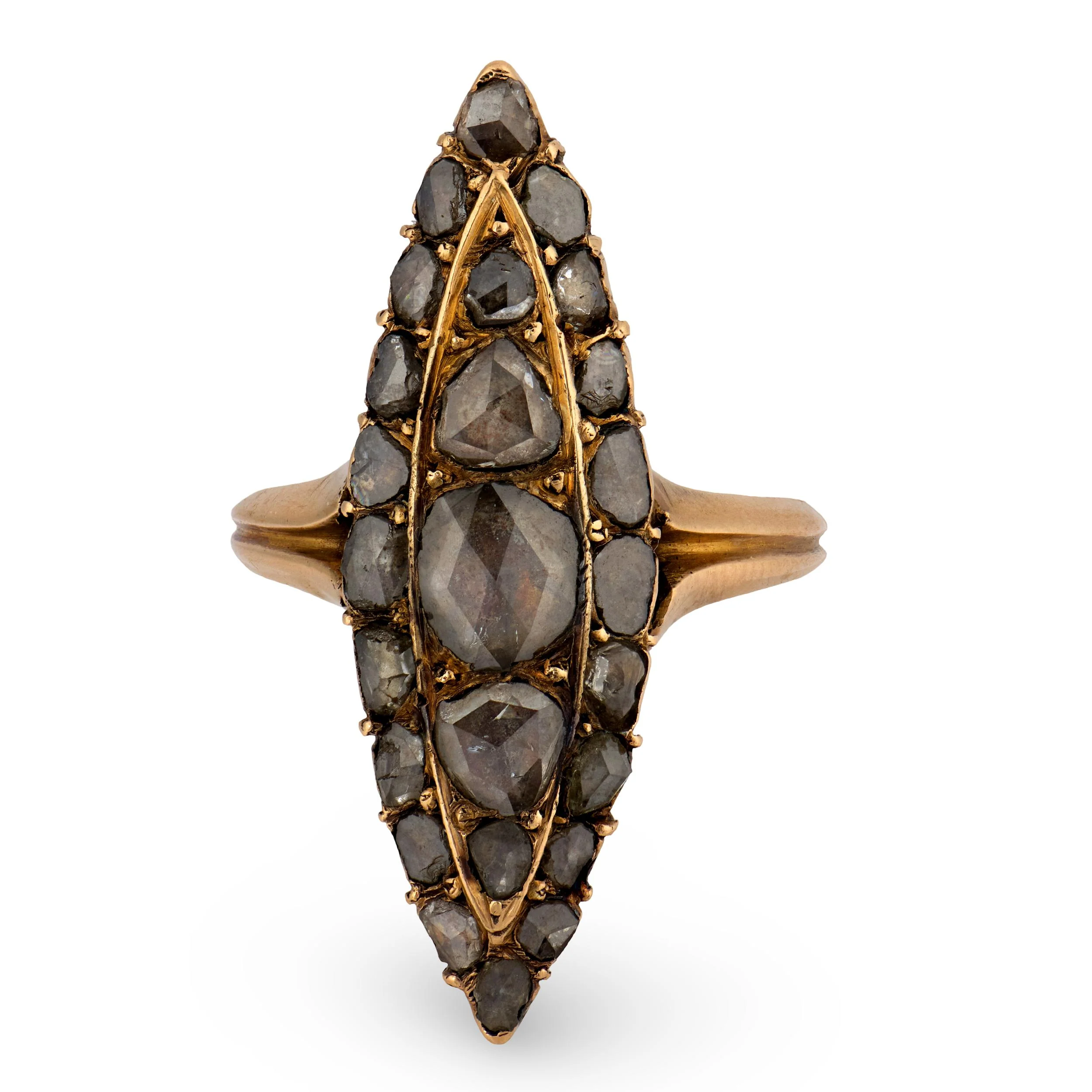 Georgian Russian 14k Diamond Navette Ring - Image 2