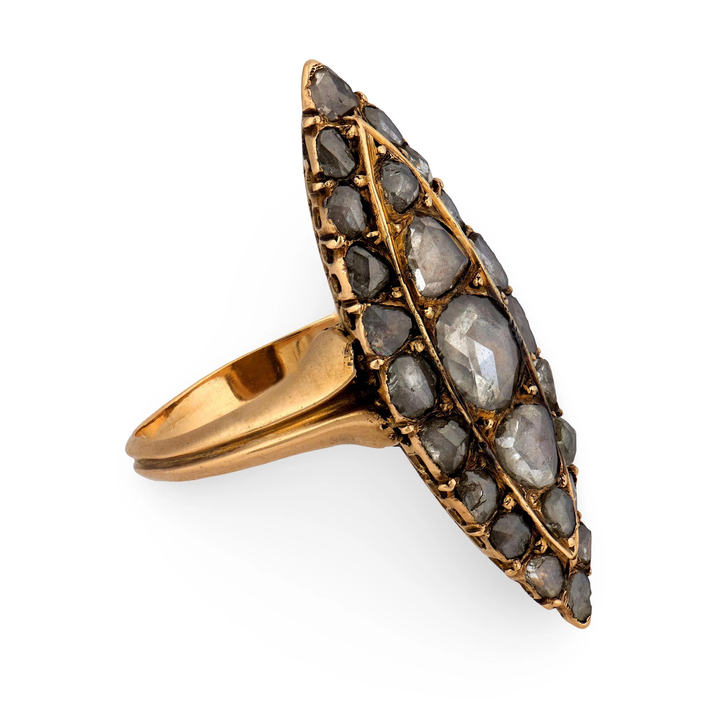 Georgian Russian 14k Diamond Navette Ring - Image 3