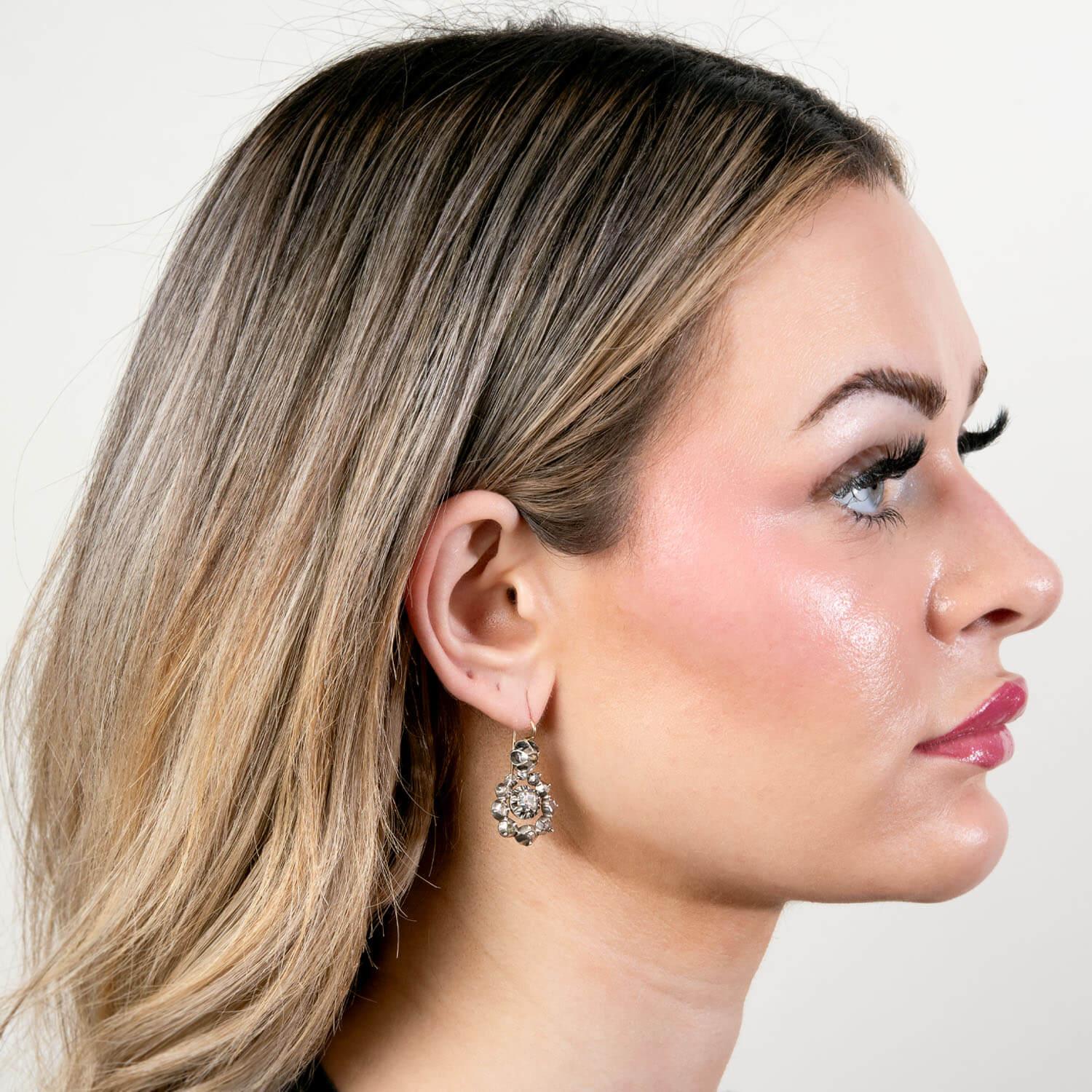 Georgian Sterling Silver Diamond Earrings - Image 4