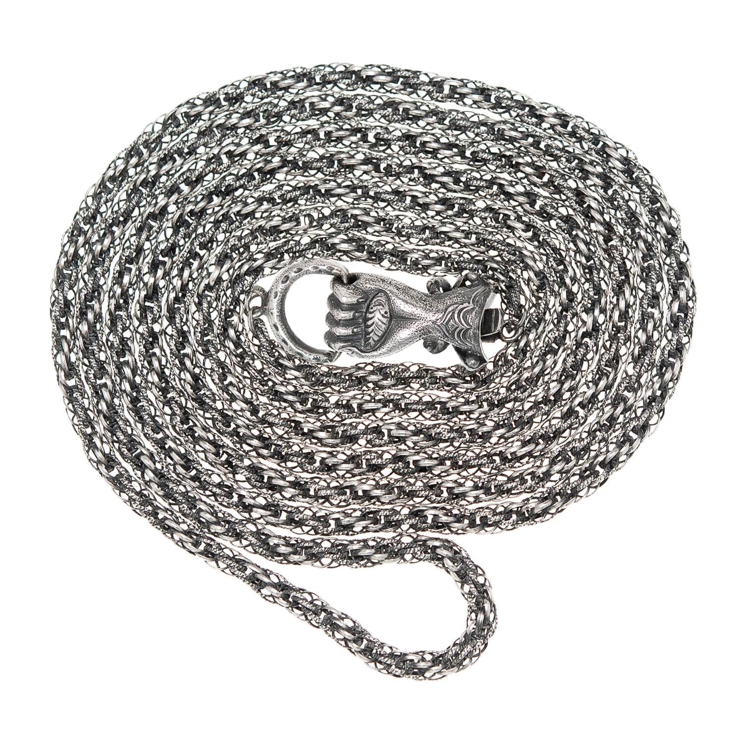 Georgian Sterling Silver Textured Link Chain Necklace 44.5" - Image 3
