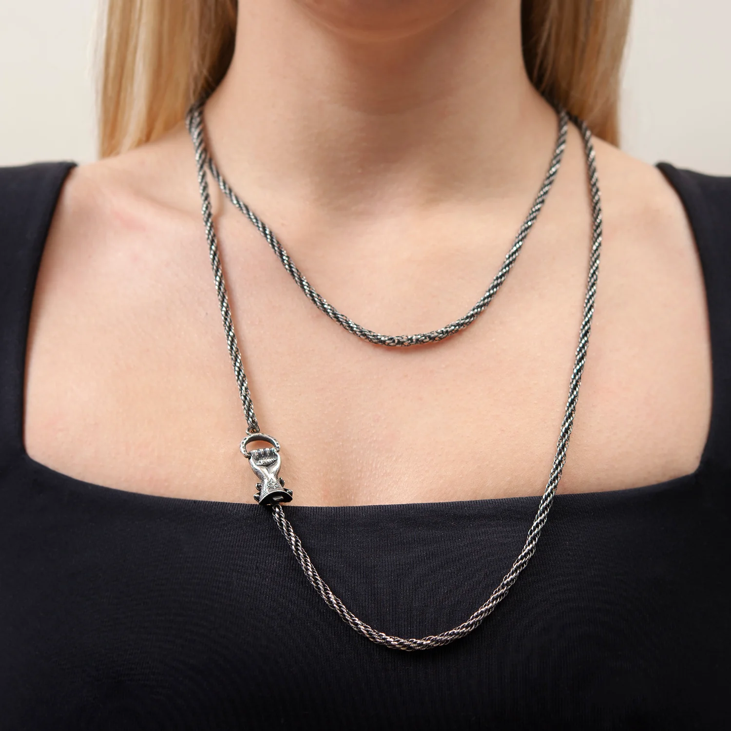 Georgian Sterling Silver Textured Link Chain Necklace 44.5" - Image 6