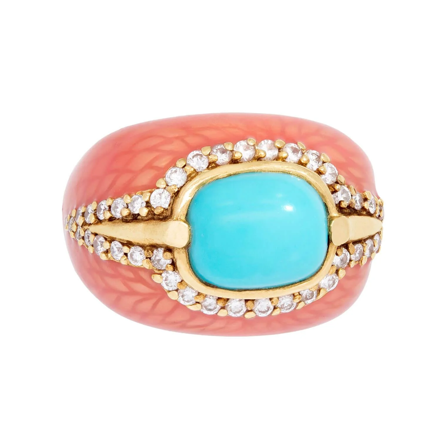 HAGGAI Vintage 14k Turquoise, Diamond, and Enamel Ring - Image 2