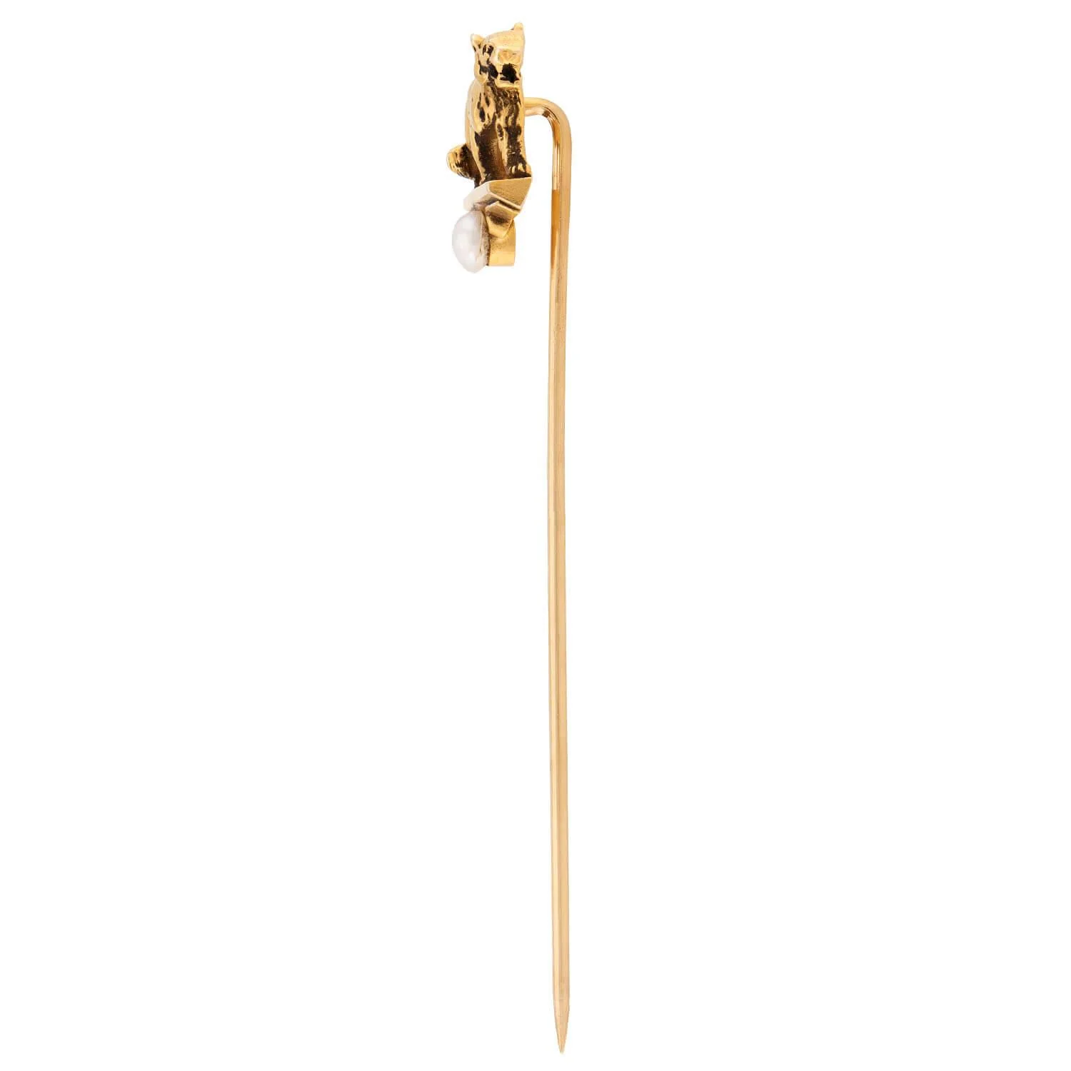 HENRY BLANK & CO. Art Deco 14k Pearl Tiger Stick Pin - Image 3