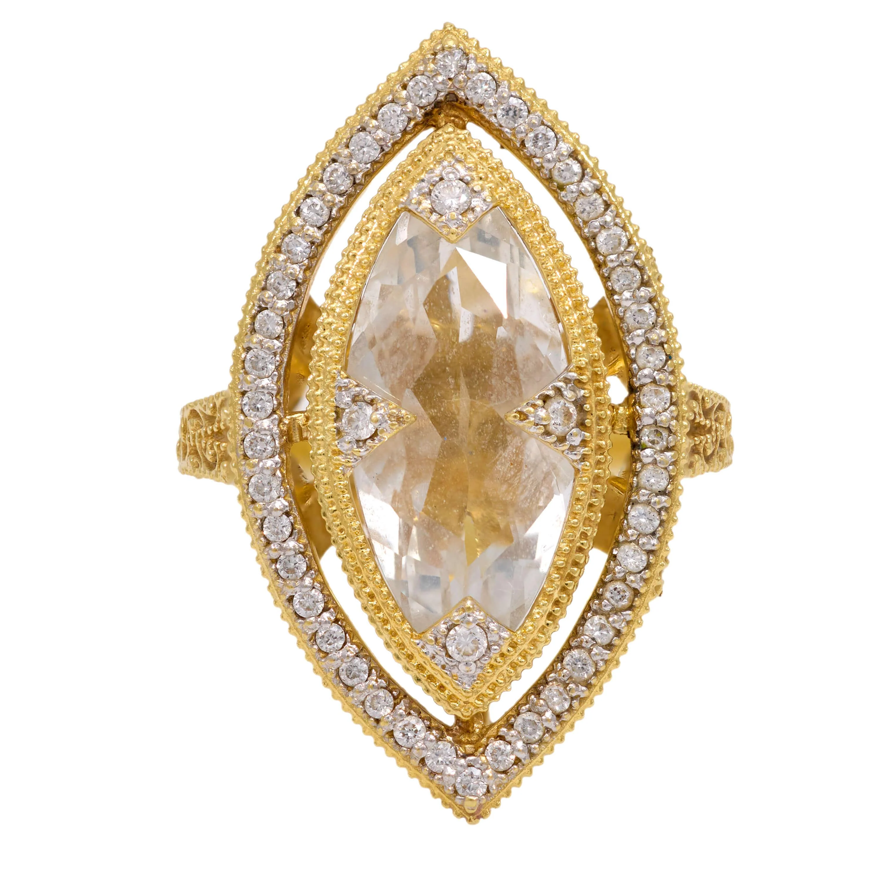 JUDE FRANCES Estate 18k White Topaz and Diamond Navette Ring - Image 2