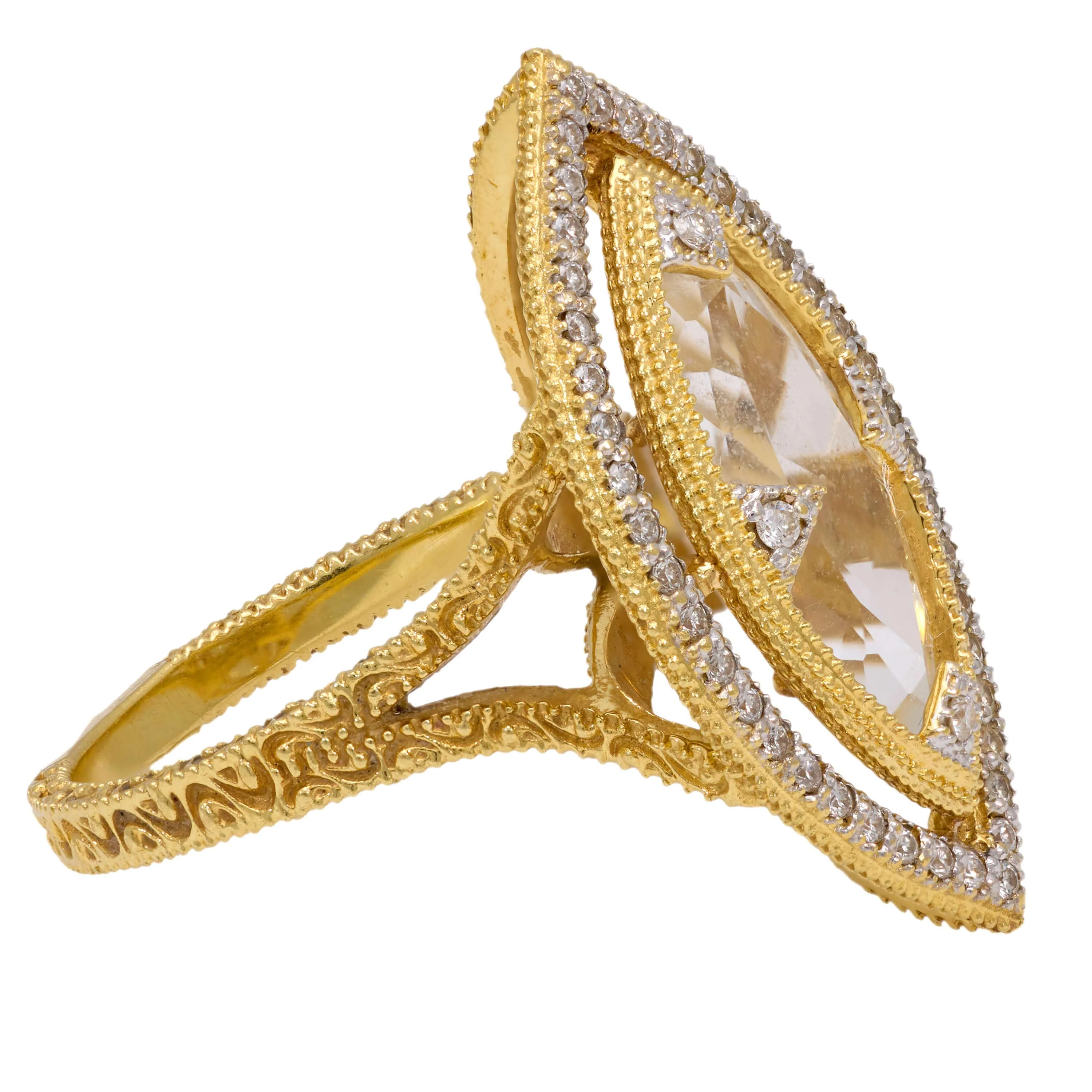 JUDE FRANCES Estate 18k White Topaz and Diamond Navette Ring - Image 3