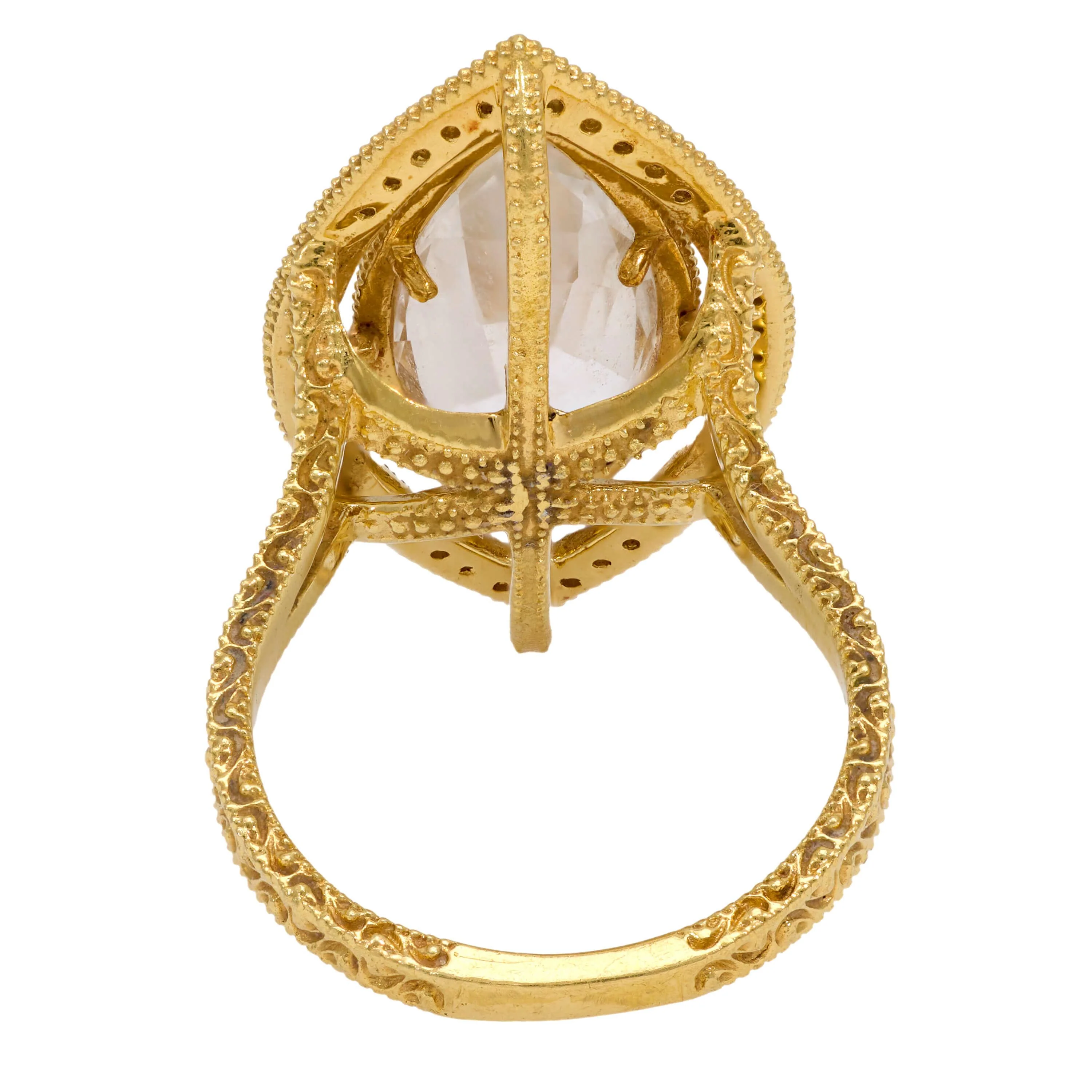 JUDE FRANCES Estate 18k White Topaz and Diamond Navette Ring - Image 4
