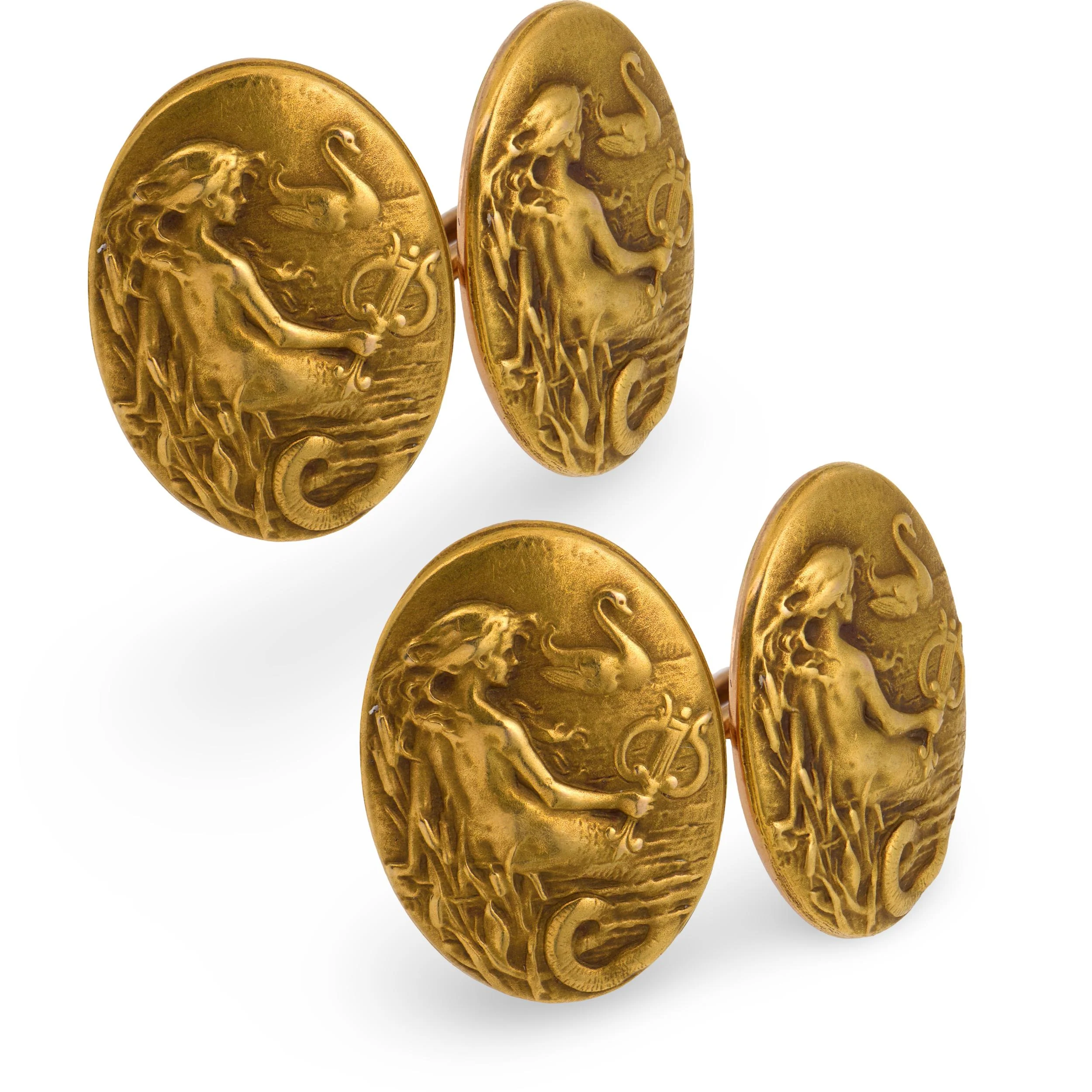 KREMENTZ & CO. Art Nouveau 14k Repoussé Mermaid-Motif Cufflinks - Image 2