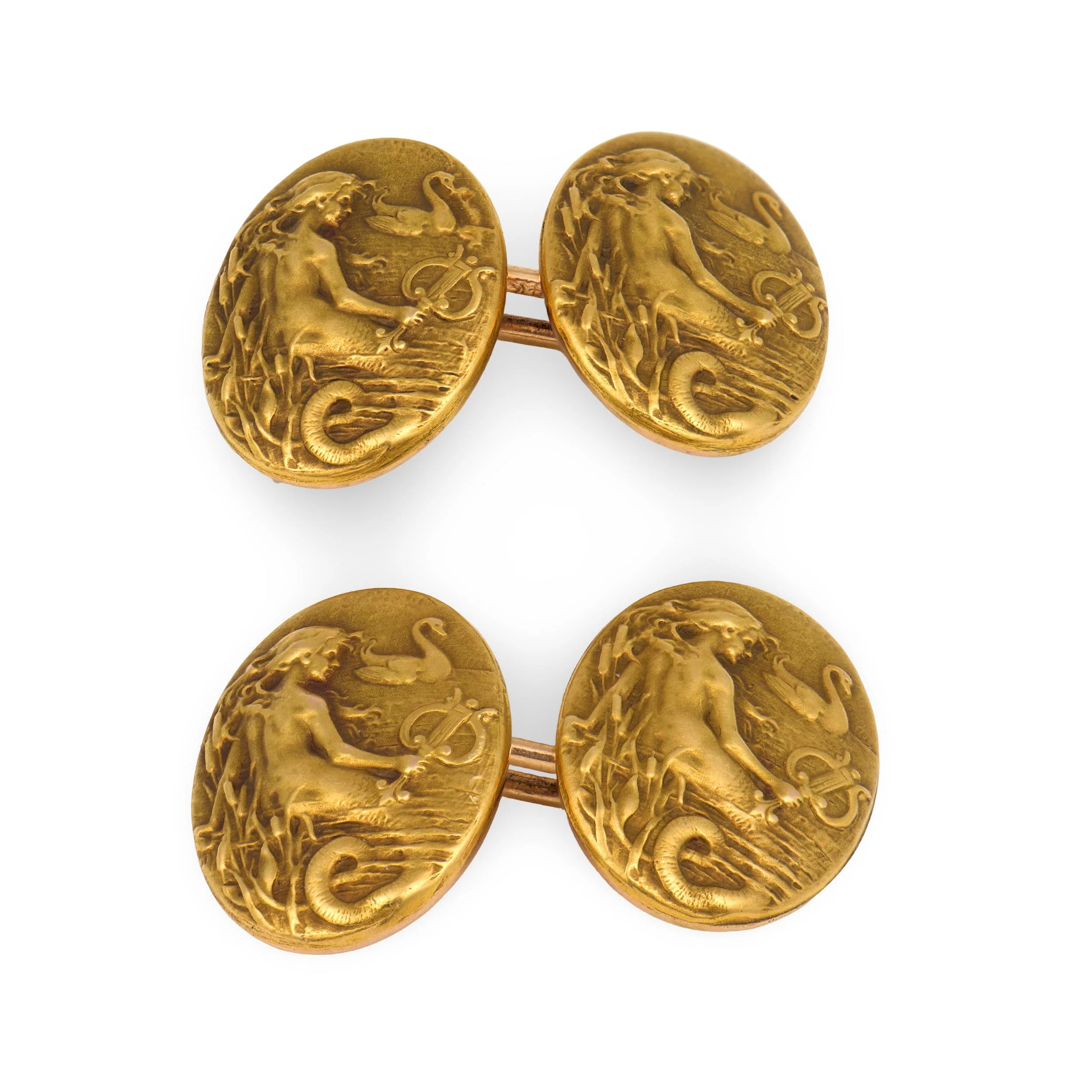 KREMENTZ & CO. Art Nouveau 14k Repoussé Mermaid-Motif Cufflinks - Image 3