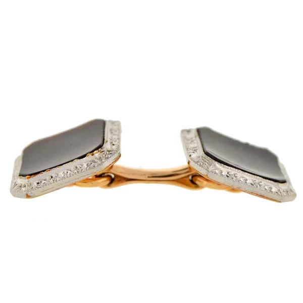 KREMENTZ Edwardian 14kt Platinum Black Mother of Pearl 5-Piece Cufflink Set - Image 3