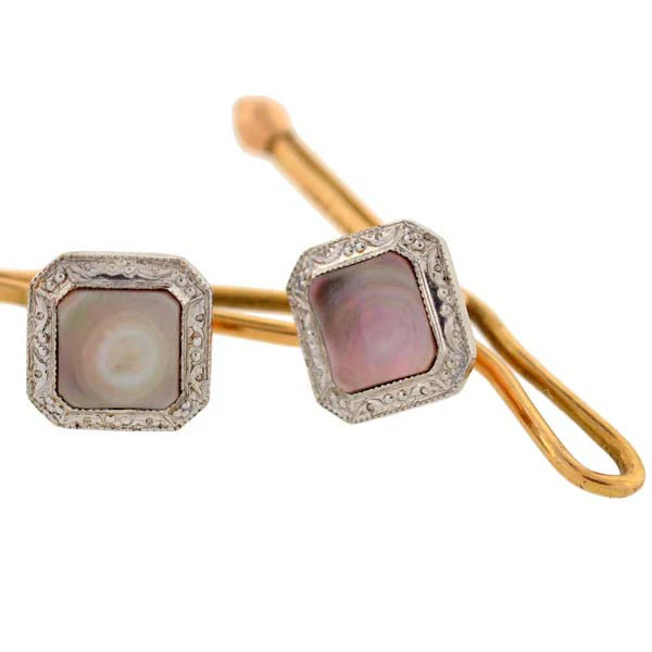 KREMENTZ Edwardian 14kt Platinum Black Mother of Pearl 5-Piece Cufflink Set - Image 4