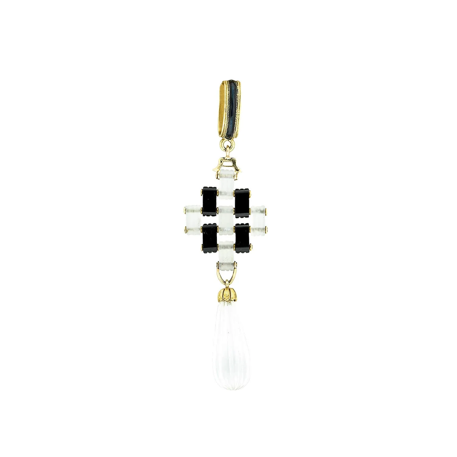 KREMENTZ Late Victorian 14kt Onyx Rock Quartz Crystal Pendant - Image 3