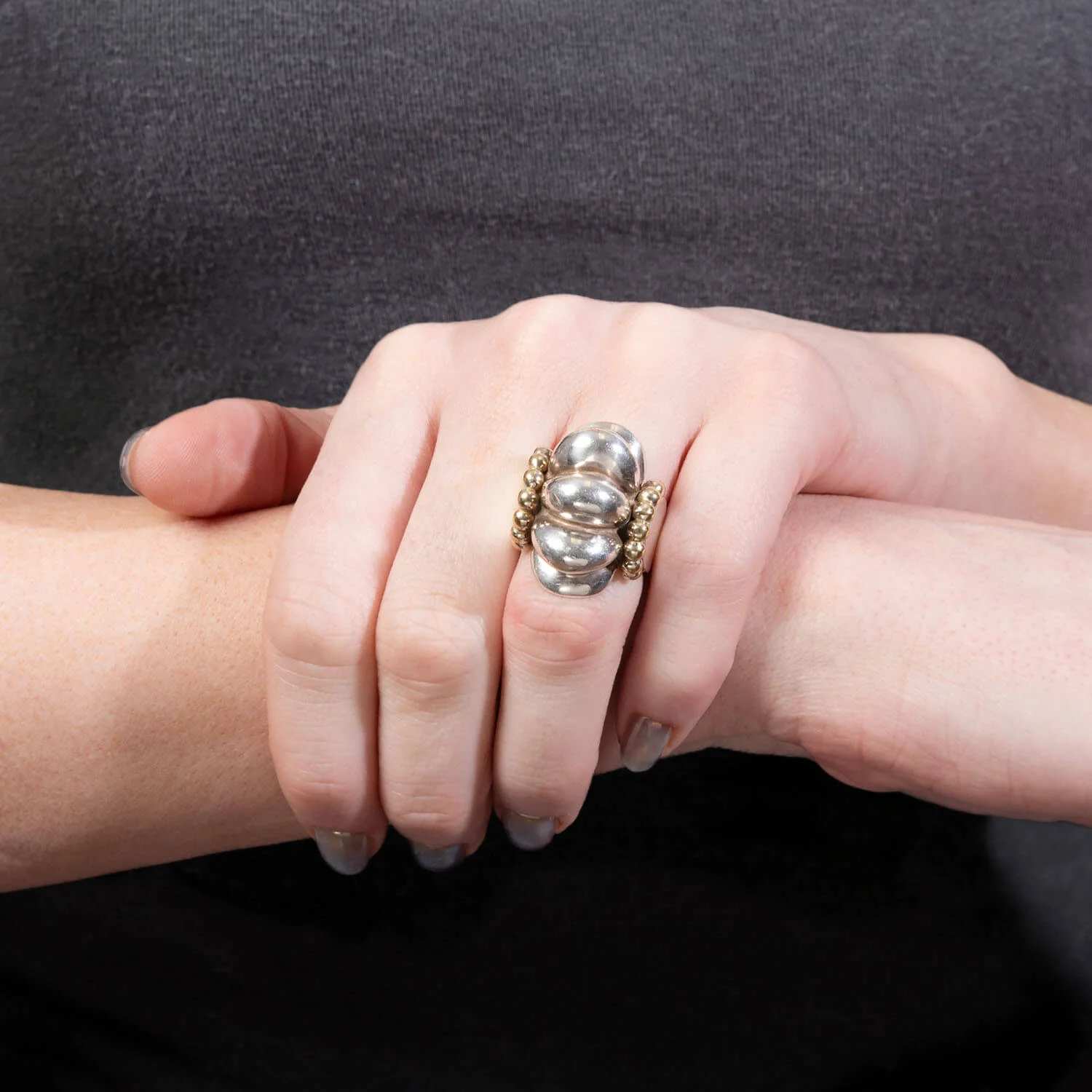 LAGOS Estate 18k/Sterling Silver Bubble Ring & Earring Set - Image 12