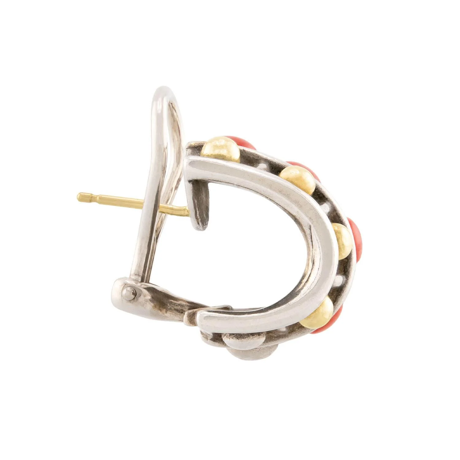 LAGOS Estate 18k/Sterling Silver Coral Checkerboard Earrings - Image 2