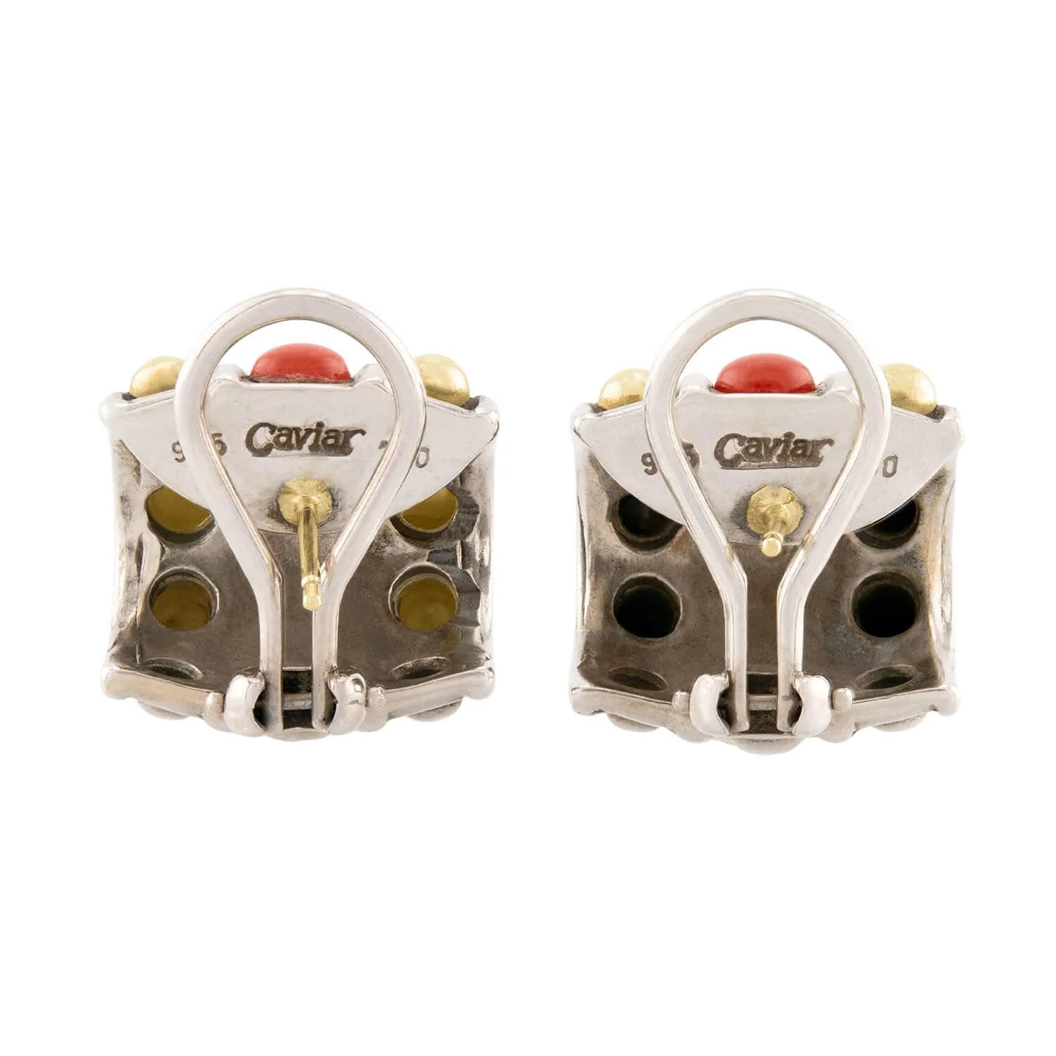 LAGOS Estate 18k/Sterling Silver Coral Checkerboard Earrings - Image 3