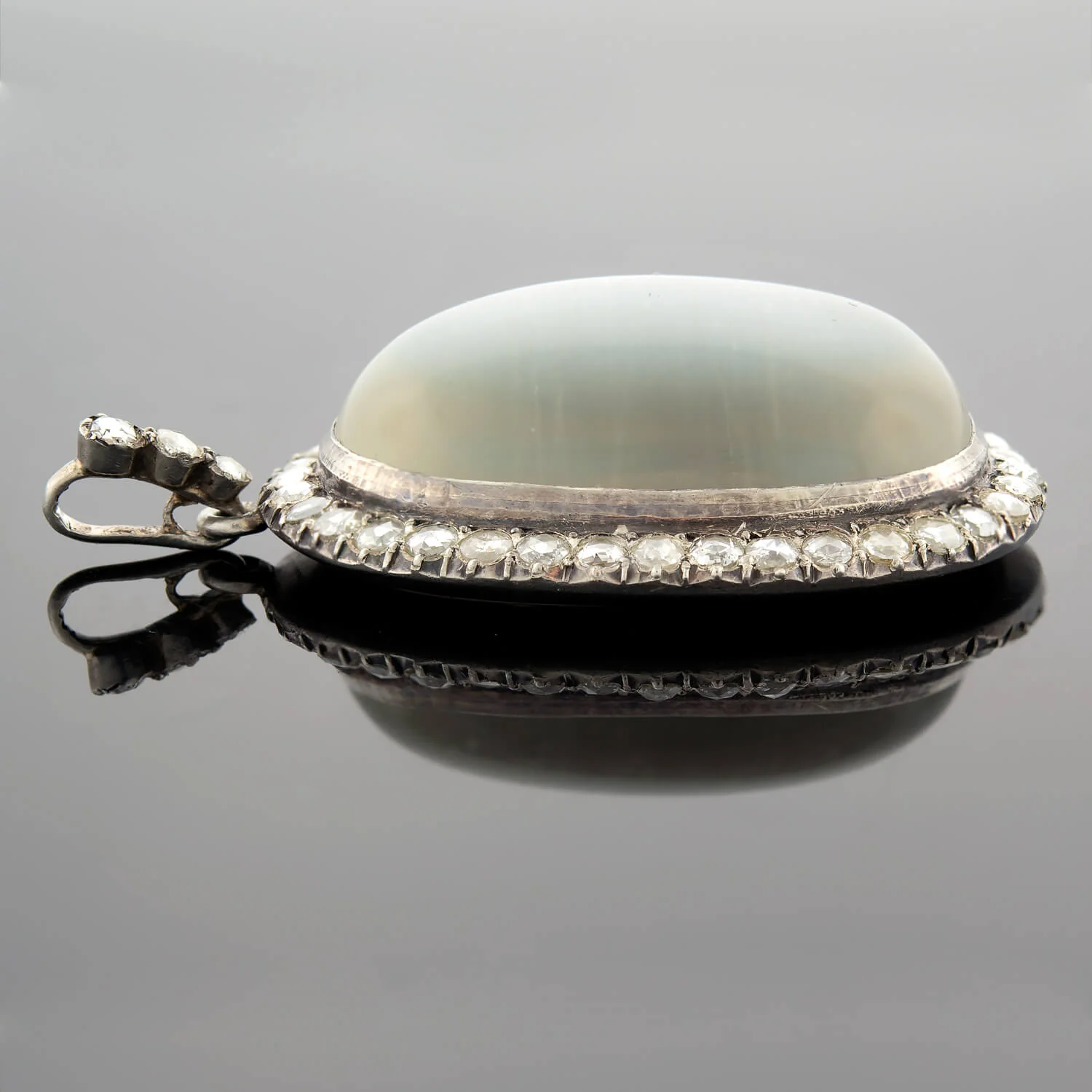 Large Edwardian Rose Cut Diamond & Sterling Moonstone Pendant - Image 2