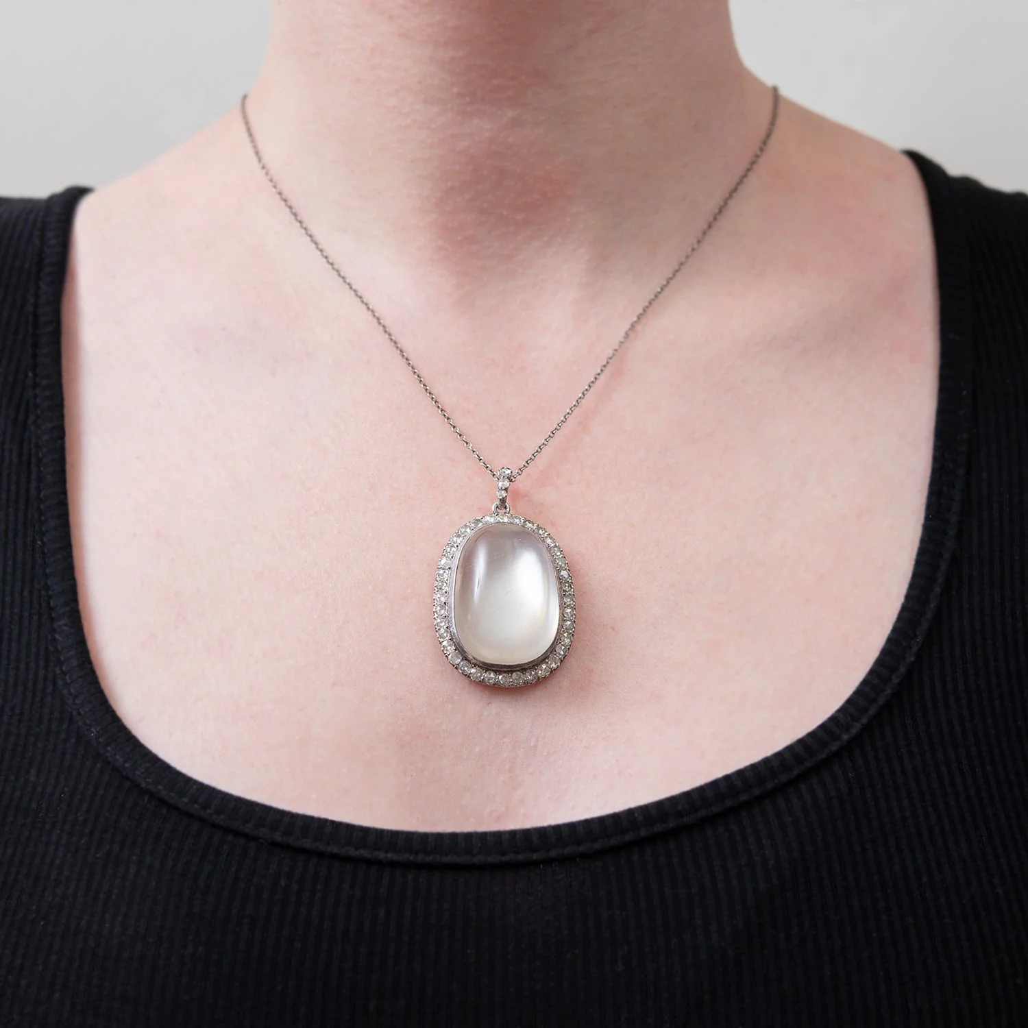 Large Edwardian Rose Cut Diamond & Sterling Moonstone Pendant - Image 5