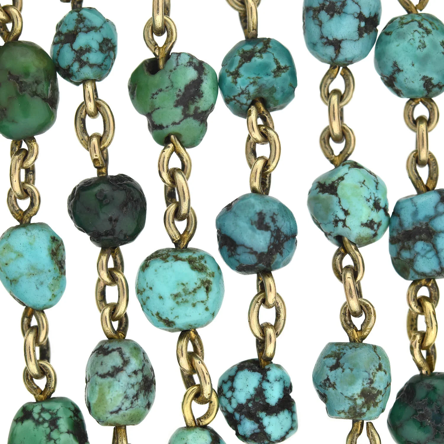 Late Art Deco 10kt + Turquoise Long Chain 91" - Image 3