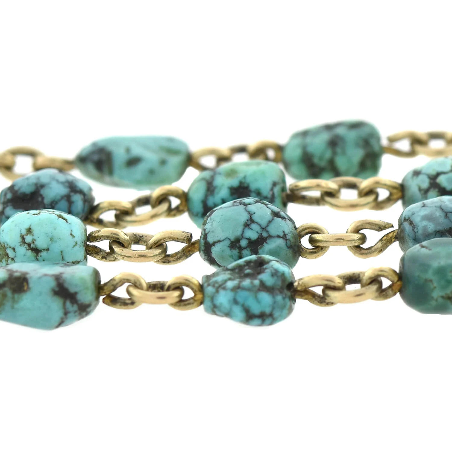Late Art Deco 10kt + Turquoise Long Chain 91" - Image 4