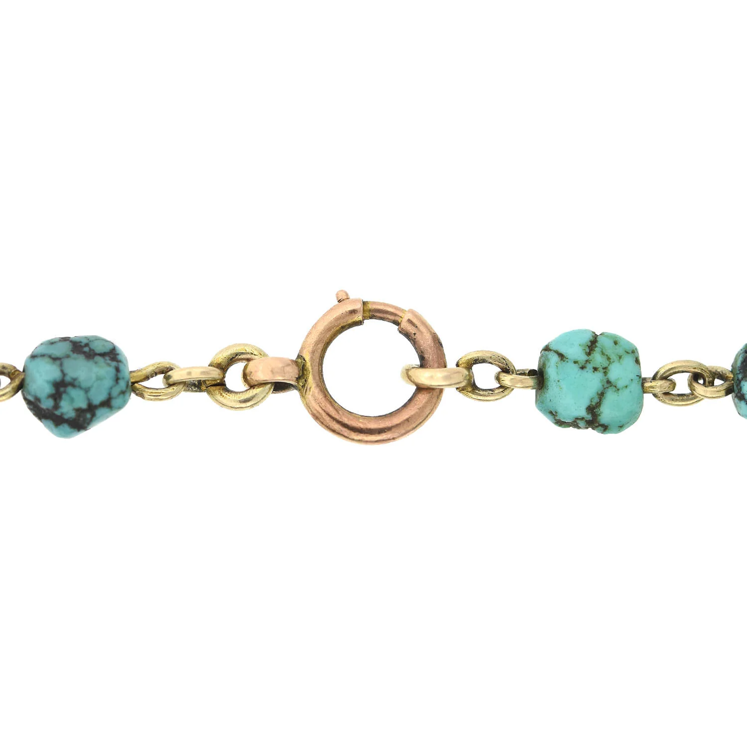 Late Art Deco 10kt + Turquoise Long Chain 91" - Image 5