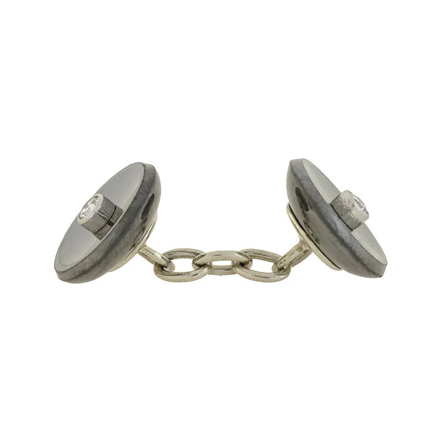 Late Art Deco 18kt Gold Diamond Hematite Double-Sided Cufflinks - Image 4
