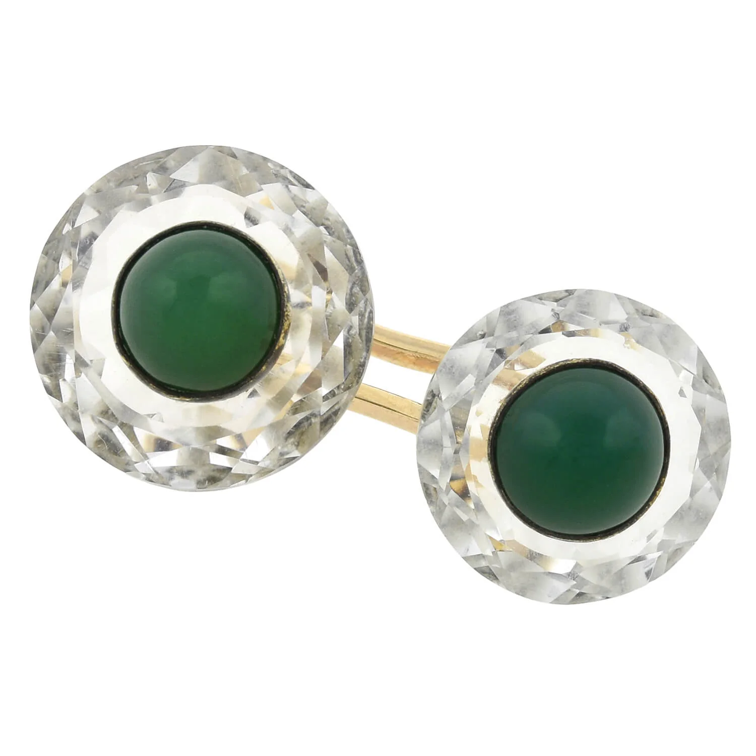 Late Art Deco 18kt/Sterling Faceted Rock Crystal + Chrysoprase Cufflinks - Image 3