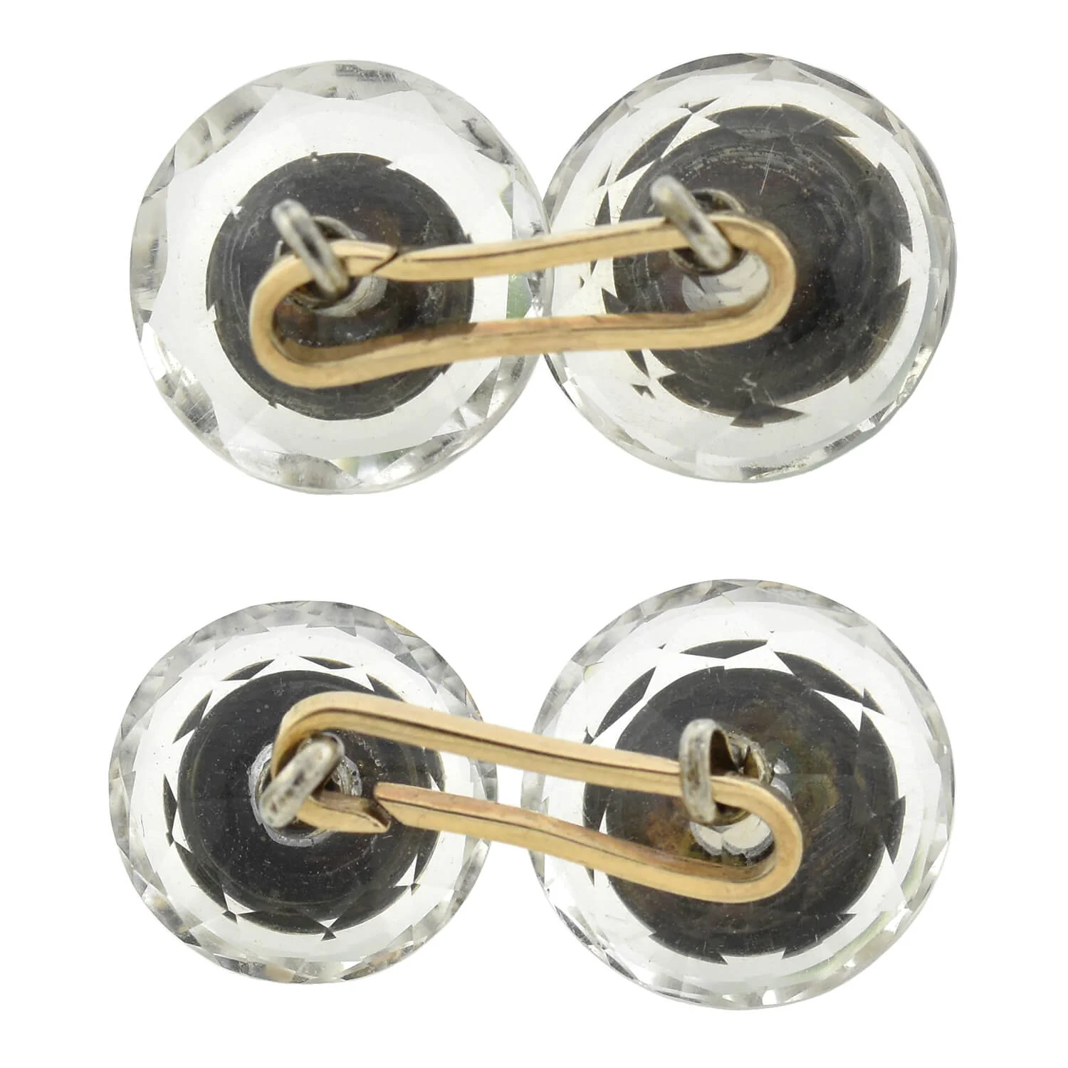 Late Art Deco 18kt/Sterling Faceted Rock Crystal + Chrysoprase Cufflinks - Image 6