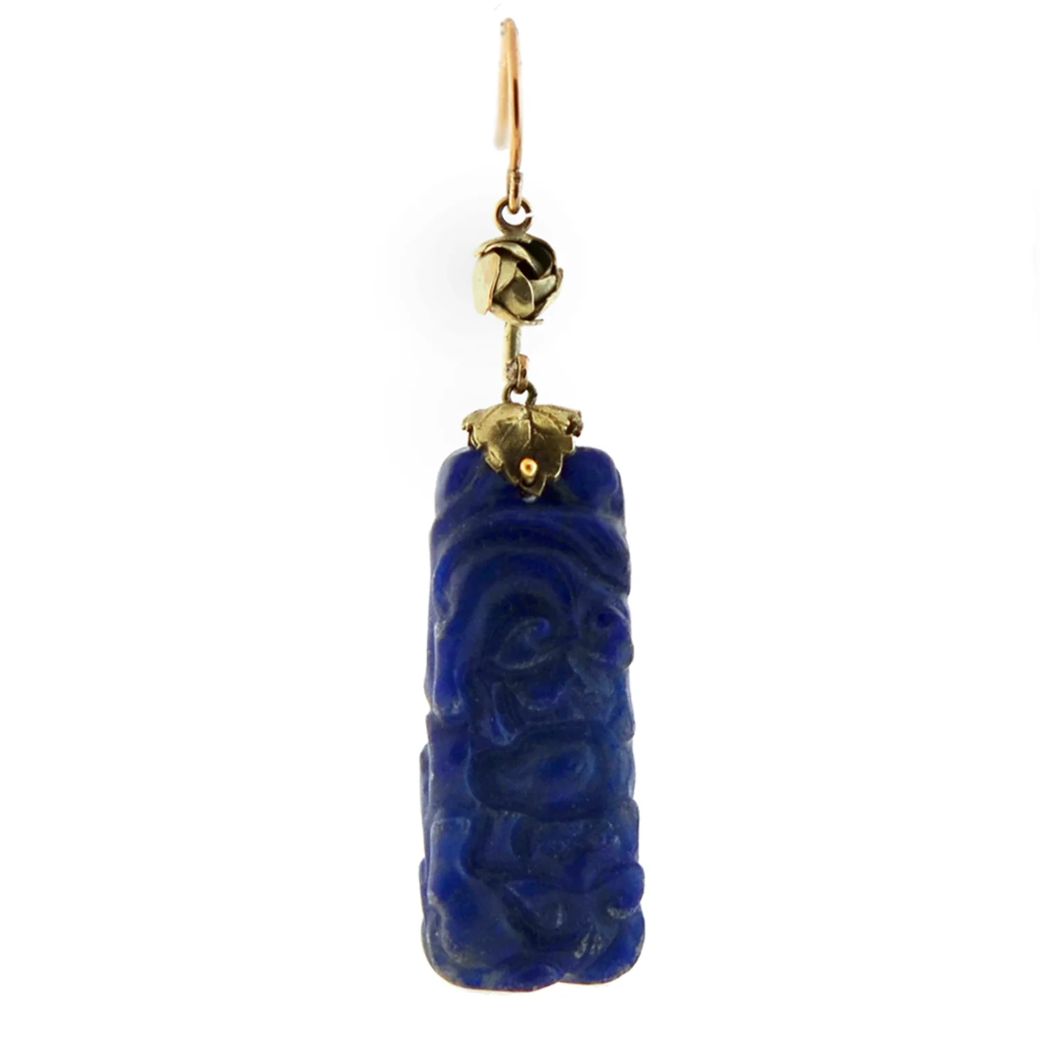 Late Art Deco Chinese 14kt Carved Sodalite Earrings - Image 2