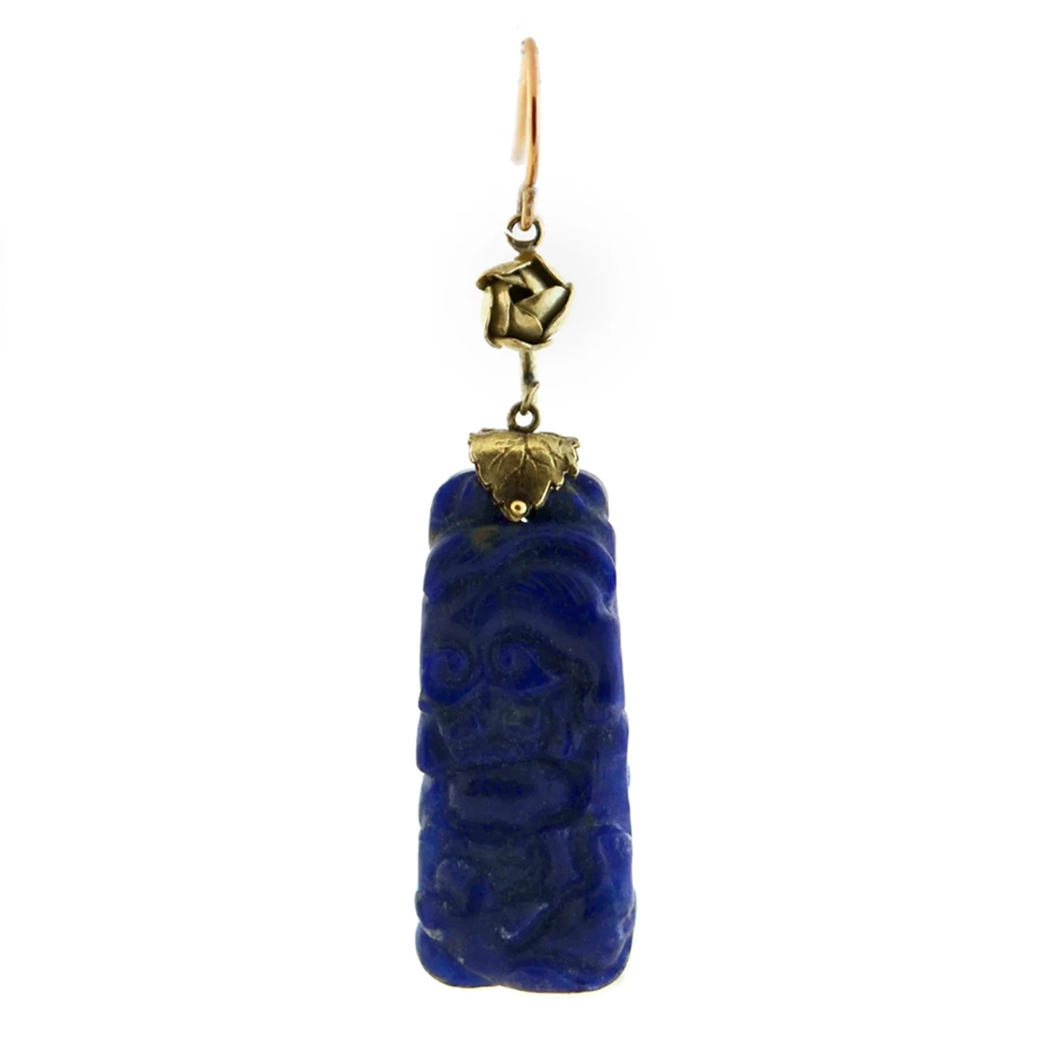 Late Art Deco Chinese 14kt Carved Sodalite Earrings - Image 3