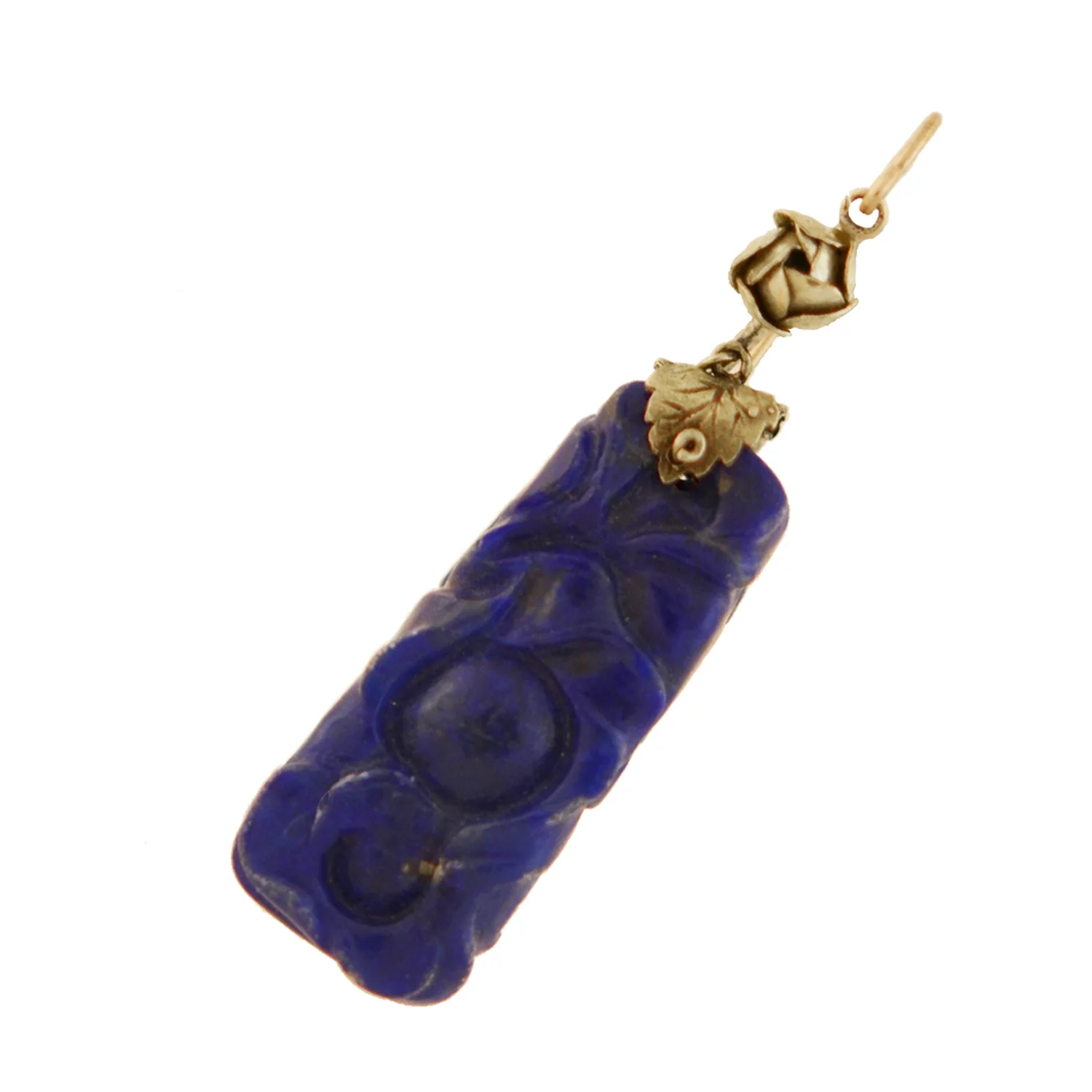 Late Art Deco Chinese 14kt Carved Sodalite Earrings - Image 4
