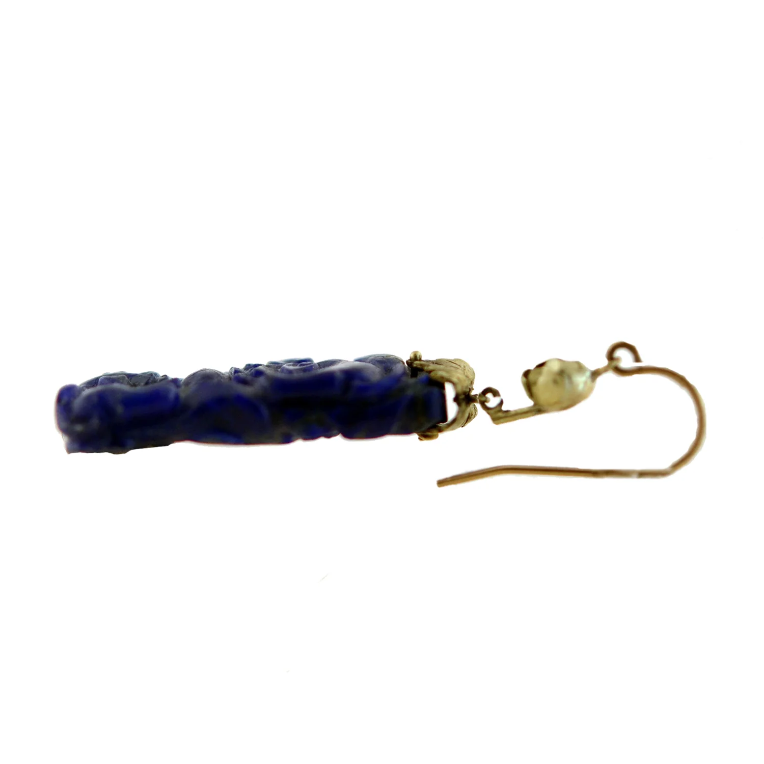 Late Art Deco Chinese 14kt Carved Sodalite Earrings - Image 5