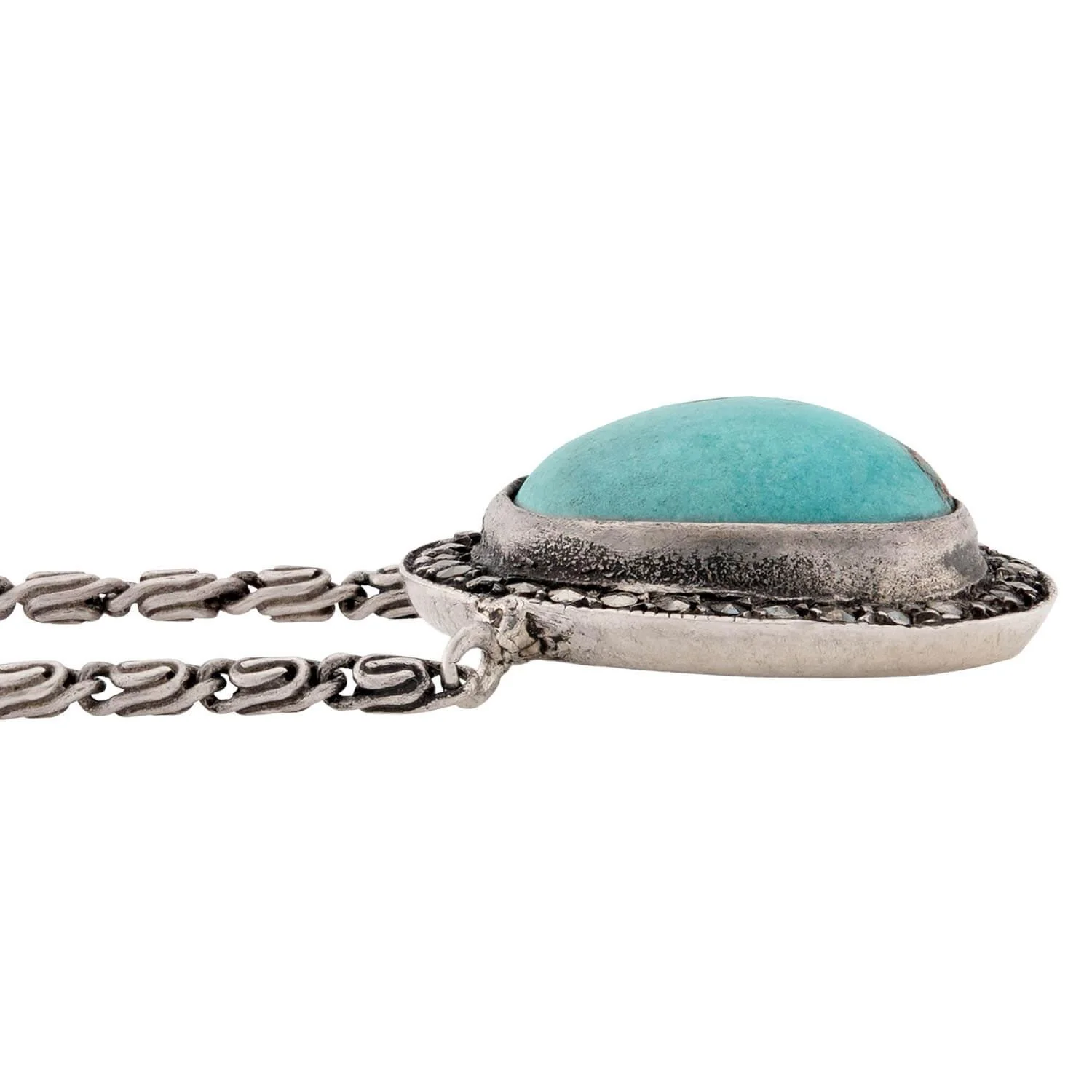 Late Art Deco Sterling Silver Turquoise & Marcasite Necklace - Image 3