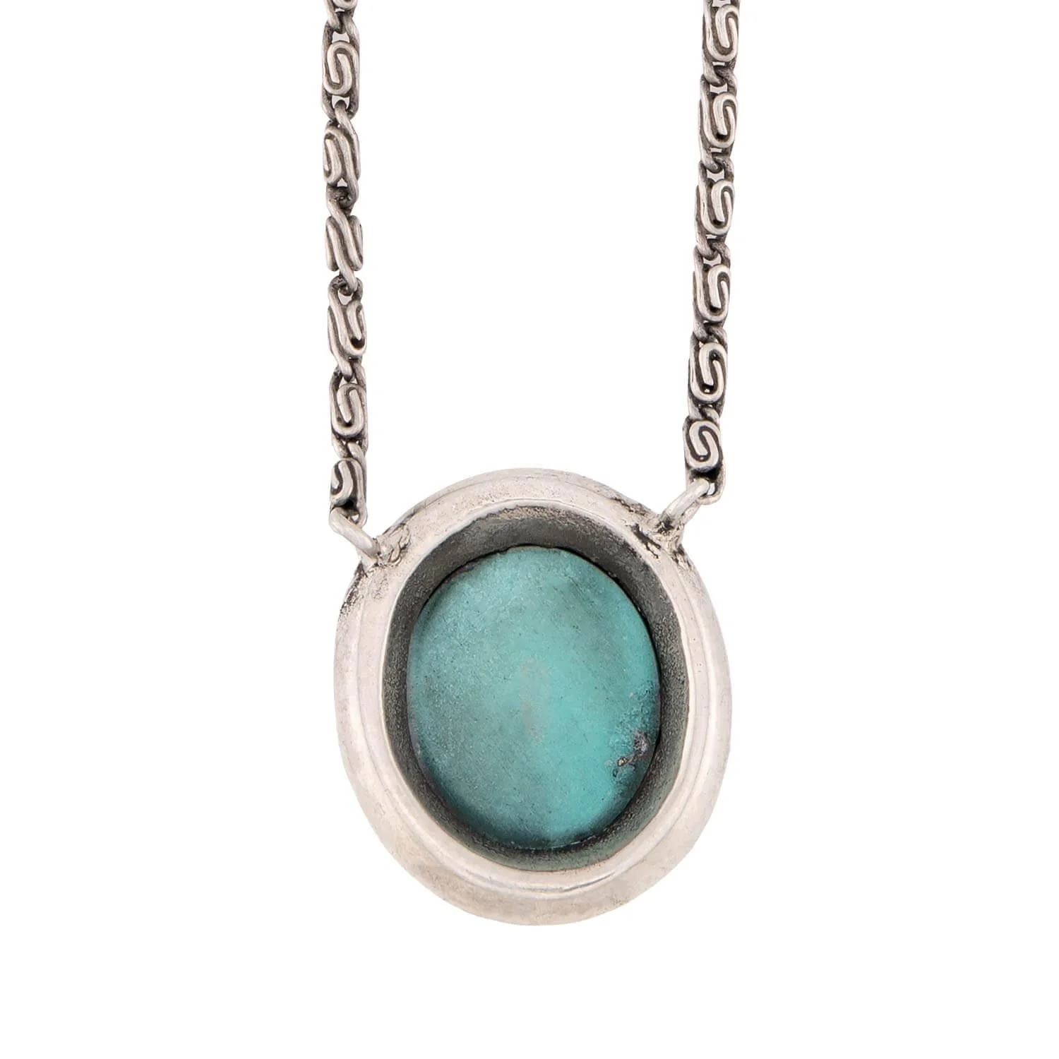 Late Art Deco Sterling Silver Turquoise & Marcasite Necklace - Image 5