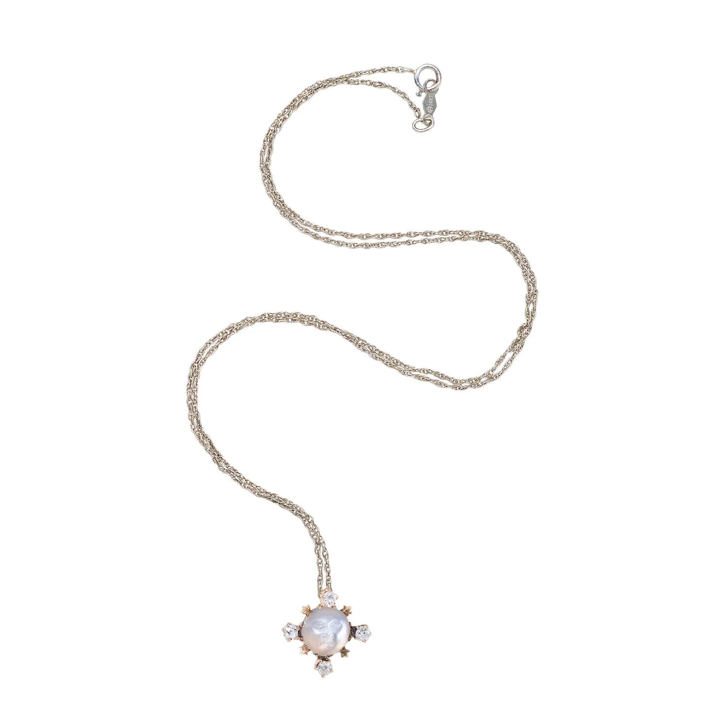 Late Victorian 14k Diamond + Moonstone Pendant - Image 2
