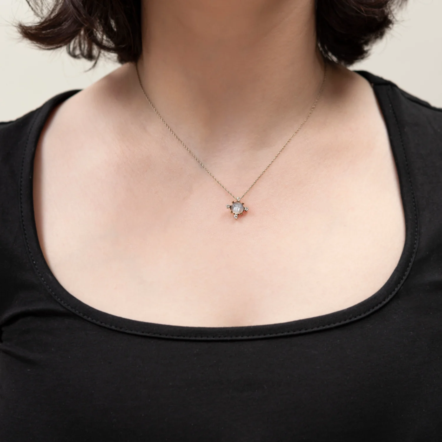 Late Victorian 14k Diamond + Moonstone Pendant - Image 7