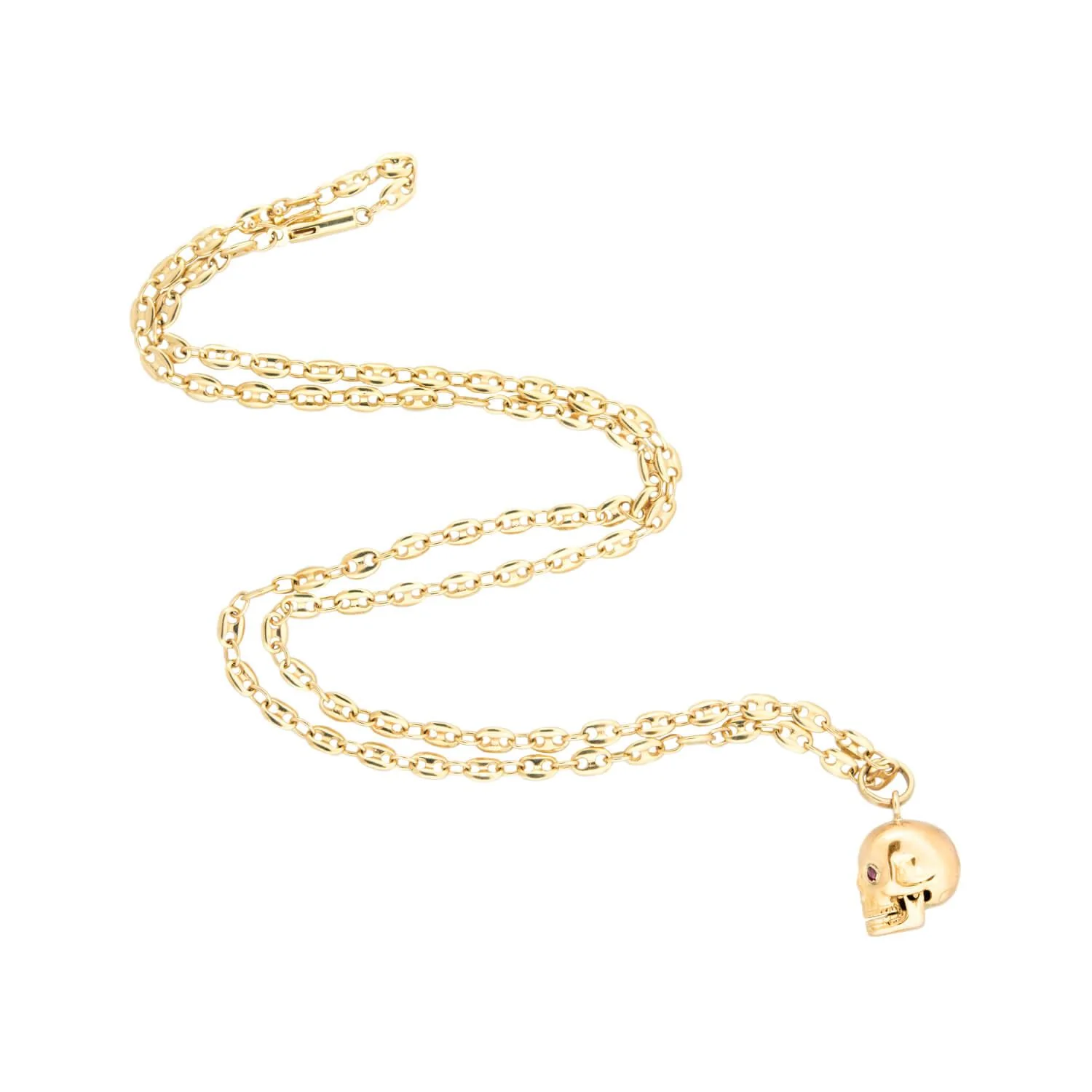 Late Victorian 14k Ruby Skull Charm with Mariner Link Chain - Image 2
