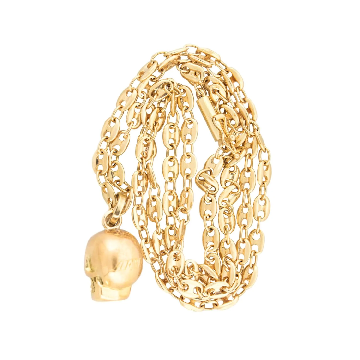 Late Victorian 14k Ruby Skull Charm with Mariner Link Chain - Image 4
